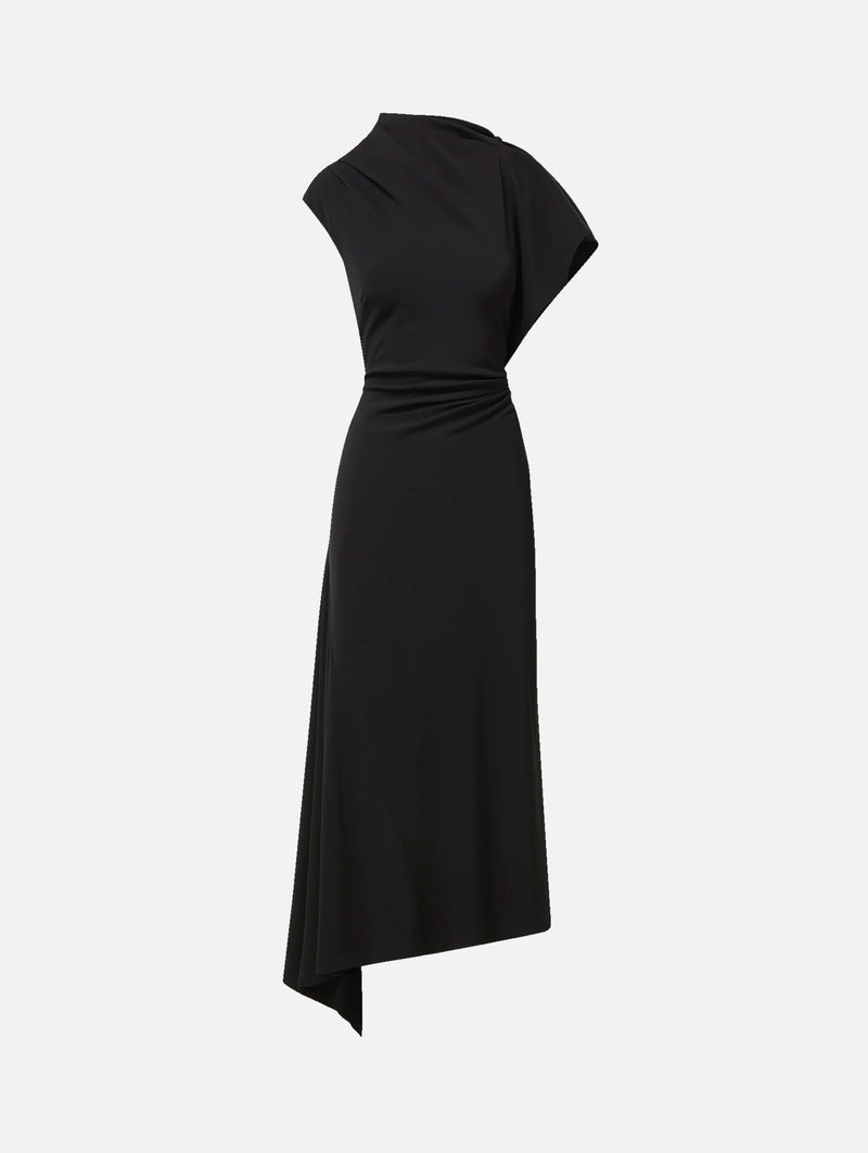 Brett Asymmetric Midi Dress in Black