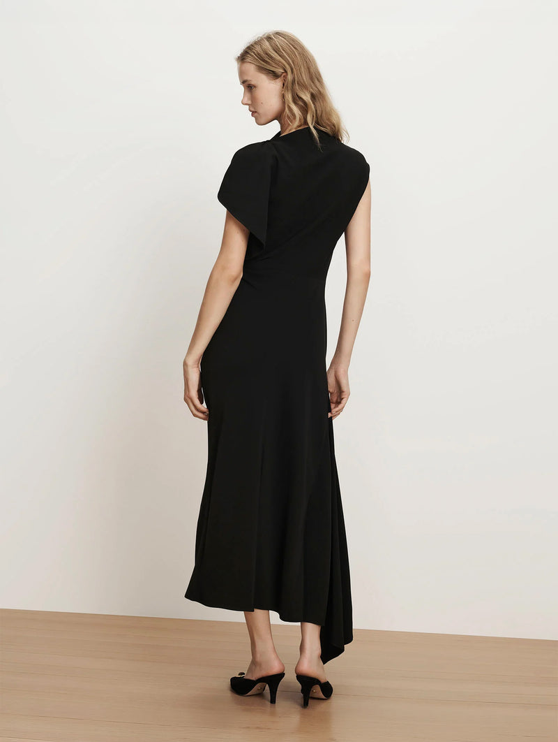 Brett Asymmetric Midi Dress in Black
