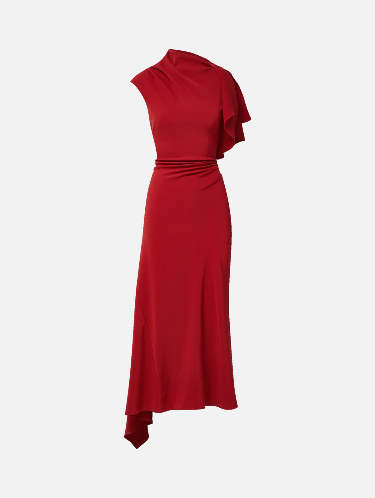 Brett Asymmetric Midi Dress in Cardinal Red