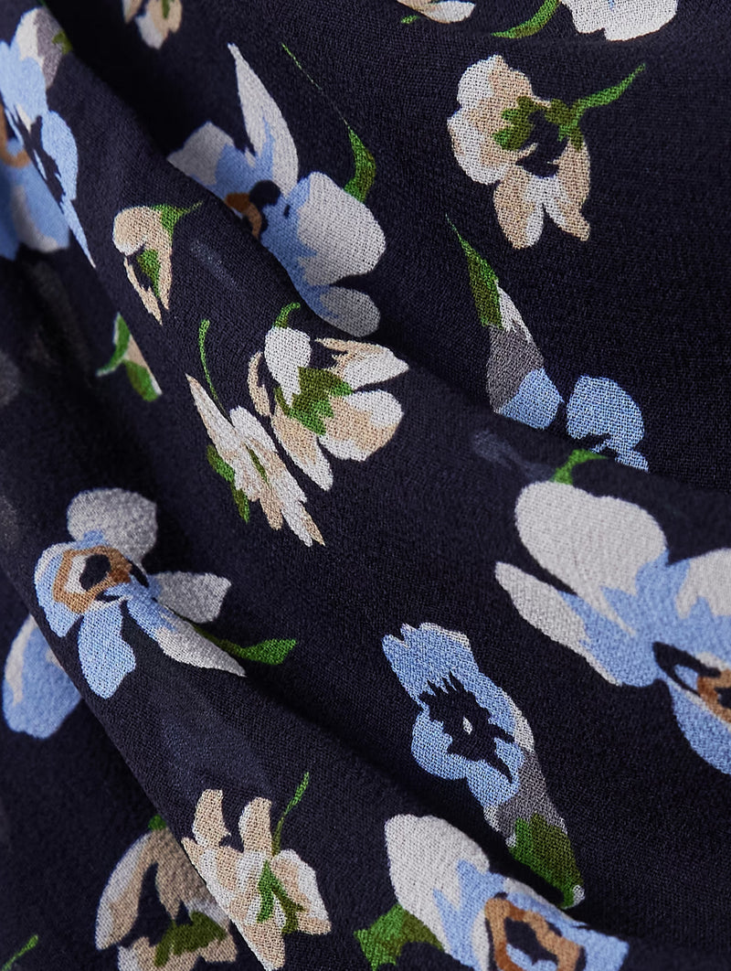 Brock Ruched Floral Silk Dress in Navy