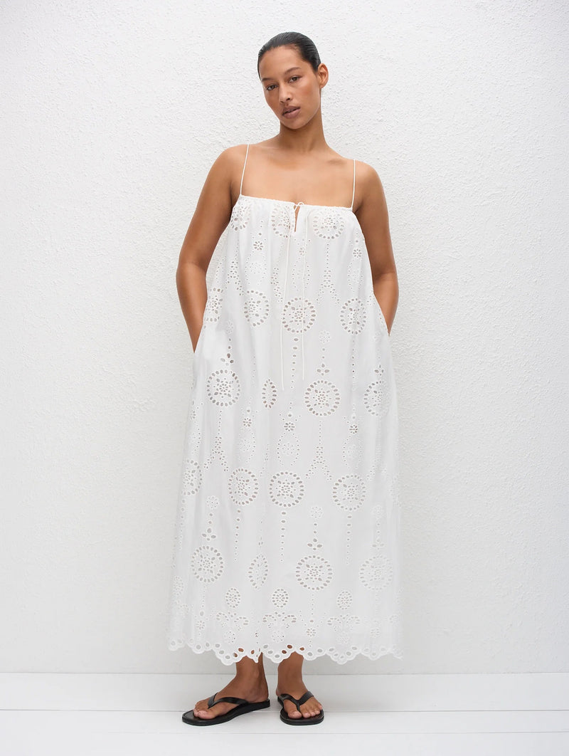 Broderie Cami Midi Dress in White