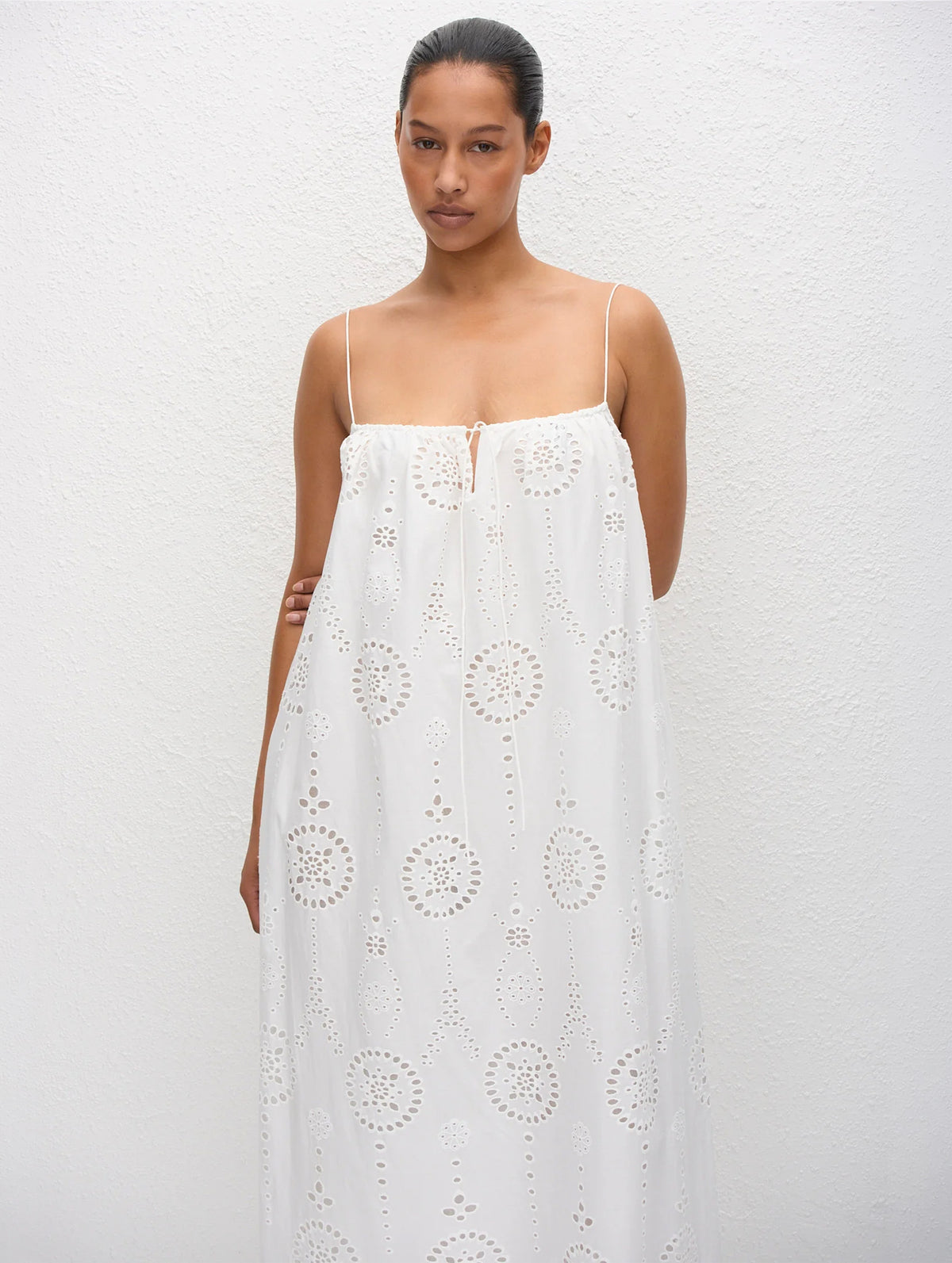 Broderie Cami Midi Dress in White