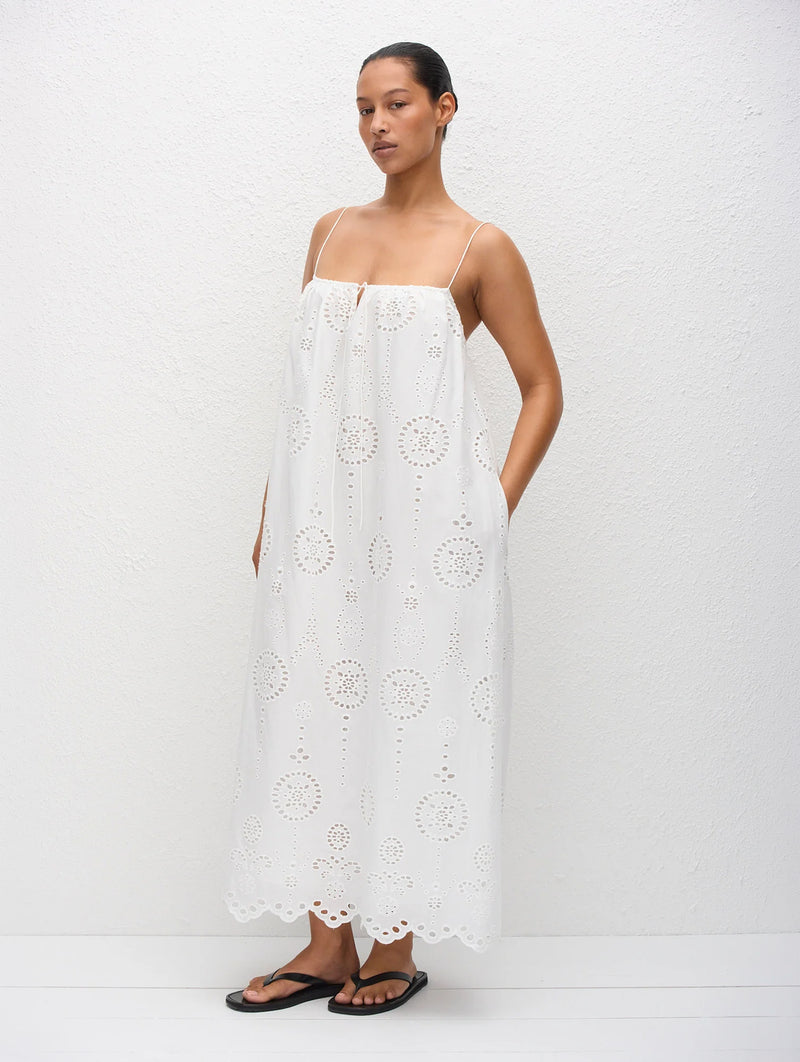 Broderie Cami Midi Dress in White