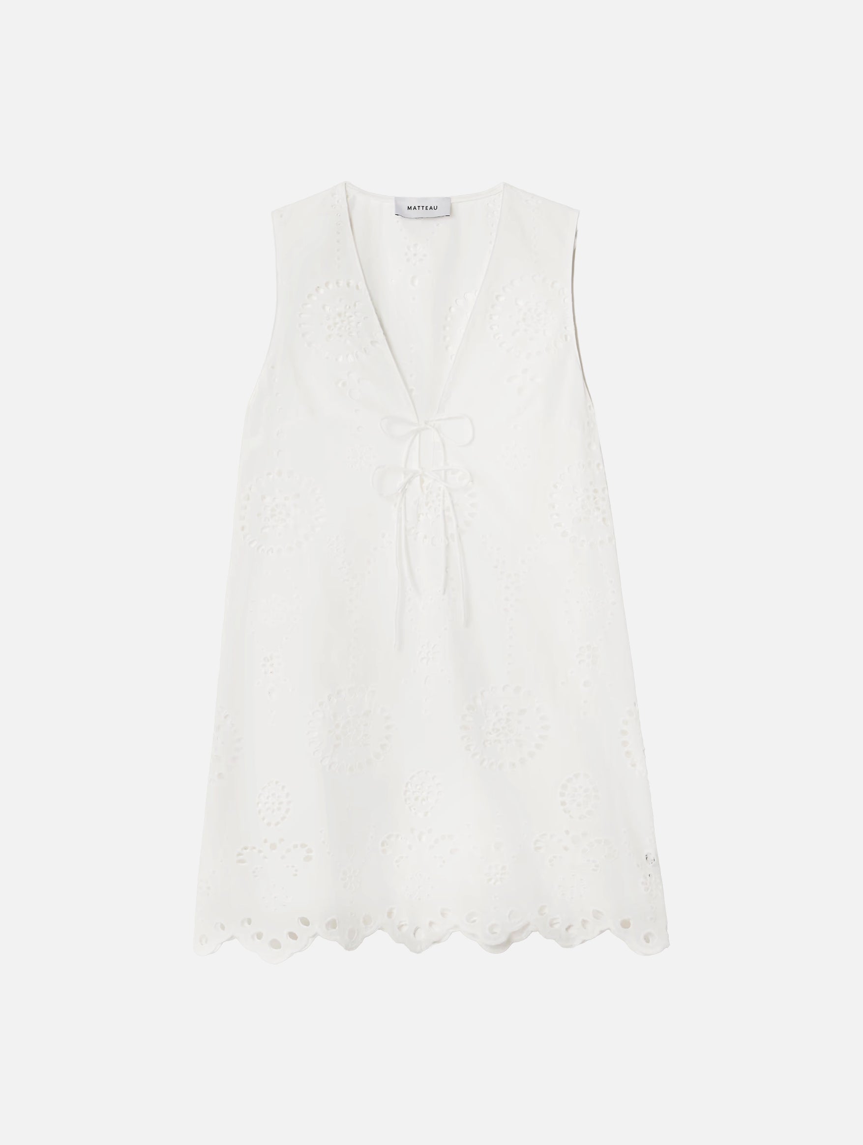 Broderie Tie Mini Dress in White