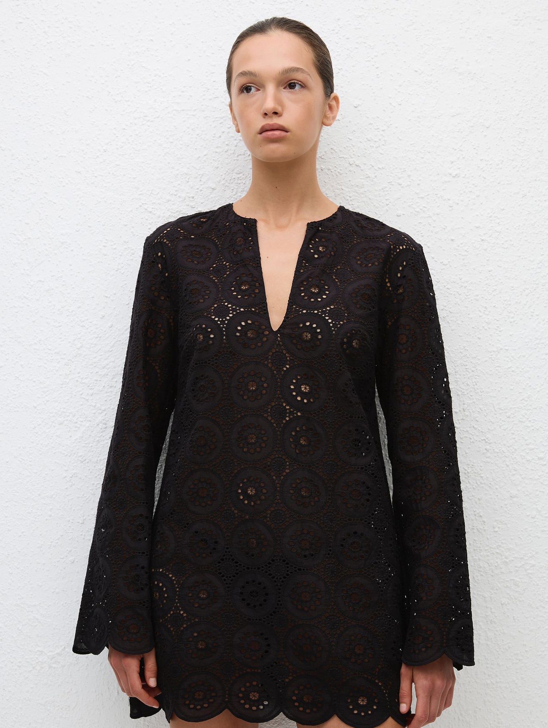 Broderie Tunic Dress in Black