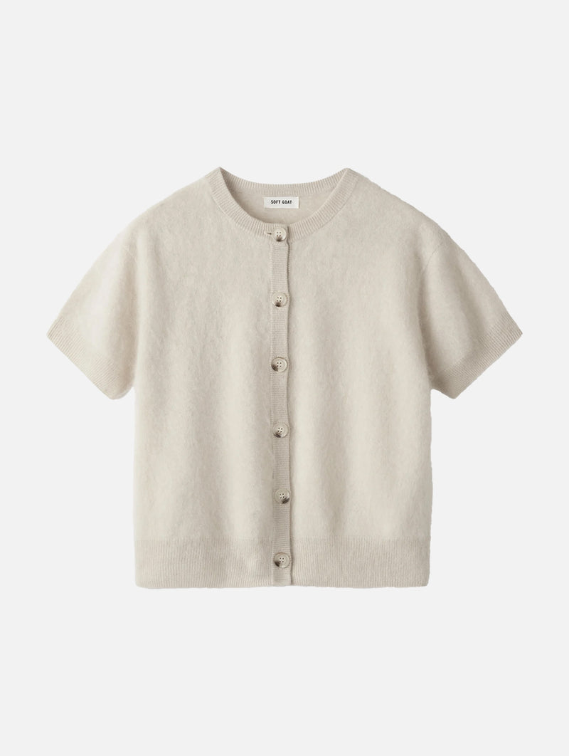 Brushed Cashmere Short Sleeve Cardigan in Chalk