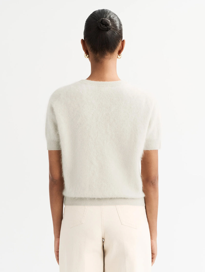 Brushed Cashmere Short Sleeve Cardigan in Chalk