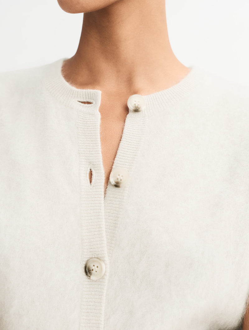 Brushed Cashmere Short Sleeve Cardigan in Chalk