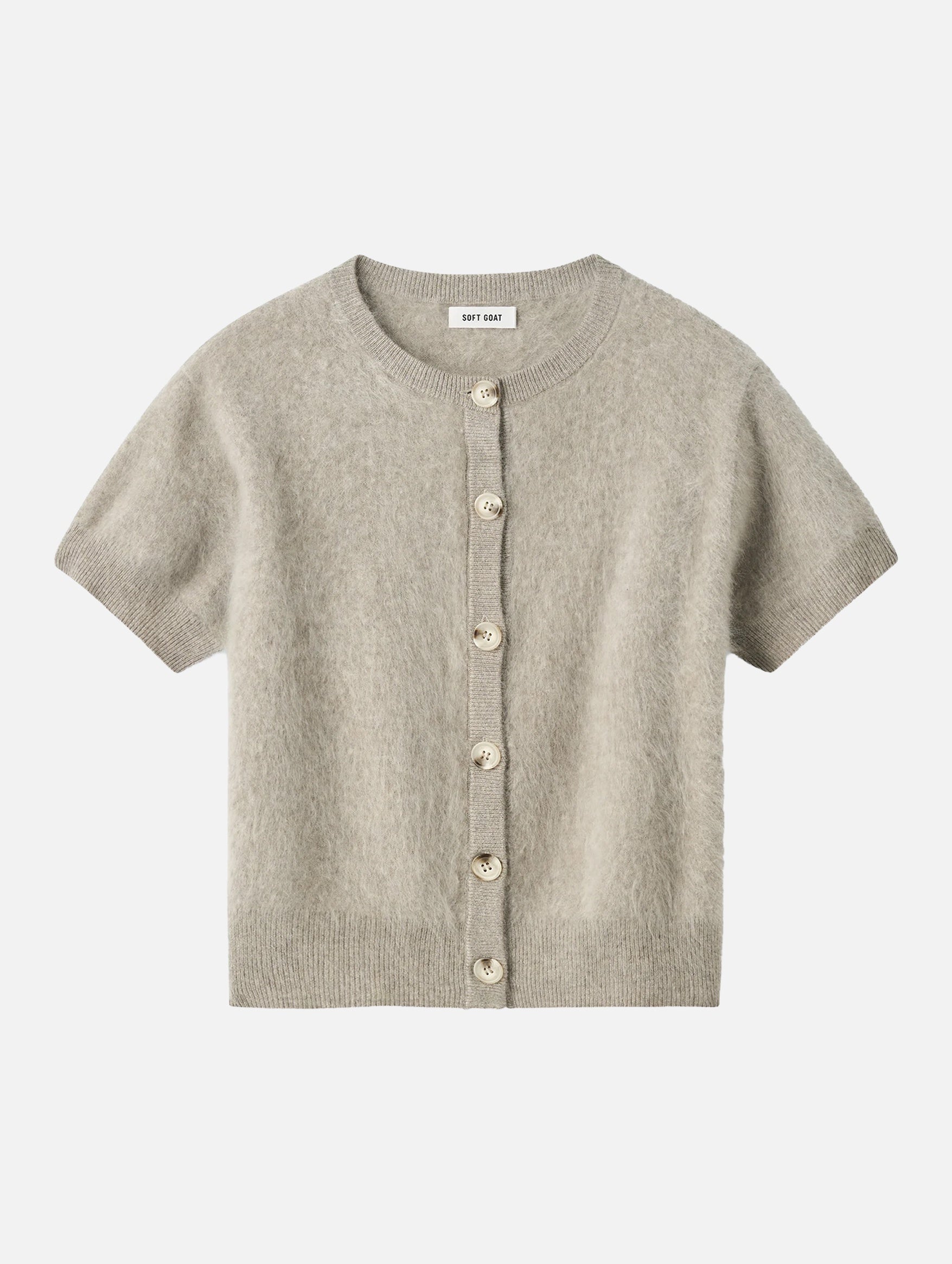Brushed Cashmere Short Sleeve Cardigan in Greige