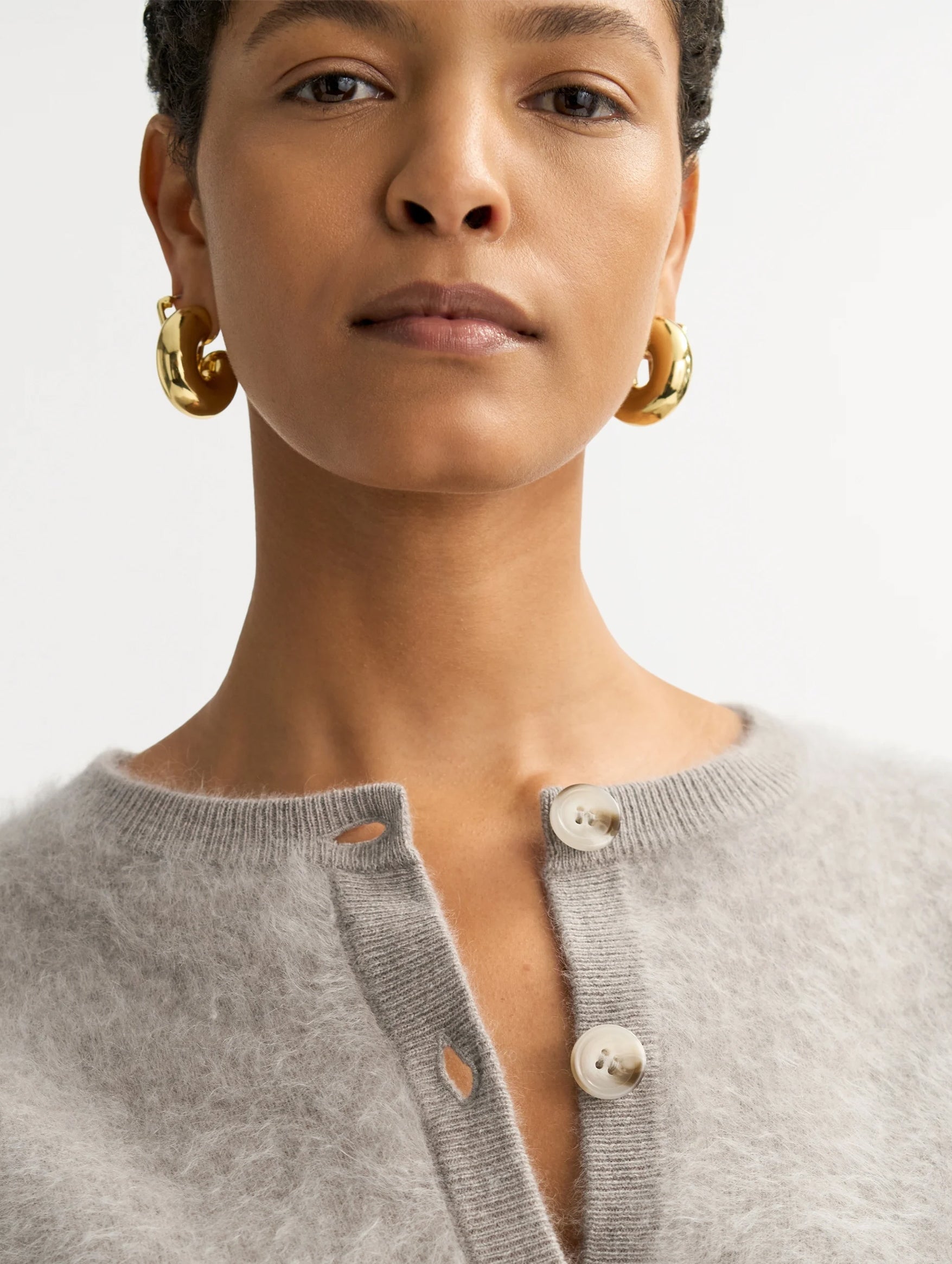 Brushed Cashmere Short Sleeve Cardigan in Greige
