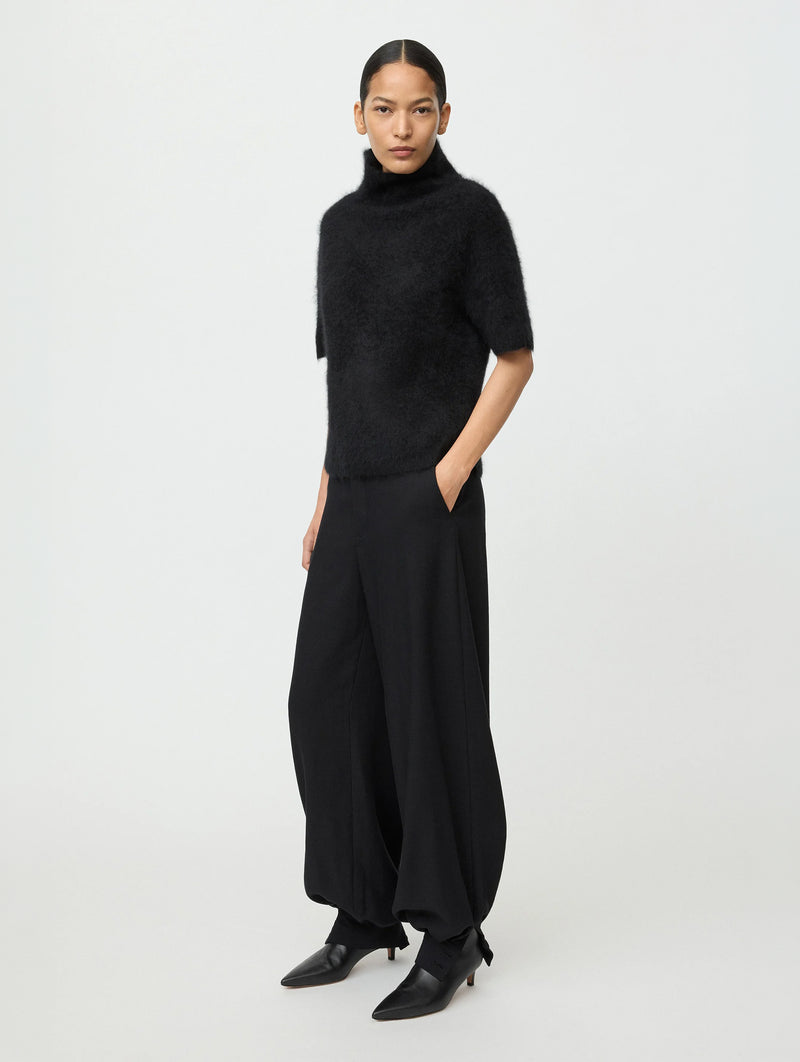 Brushed Short Sleeve Turtleneck in Black