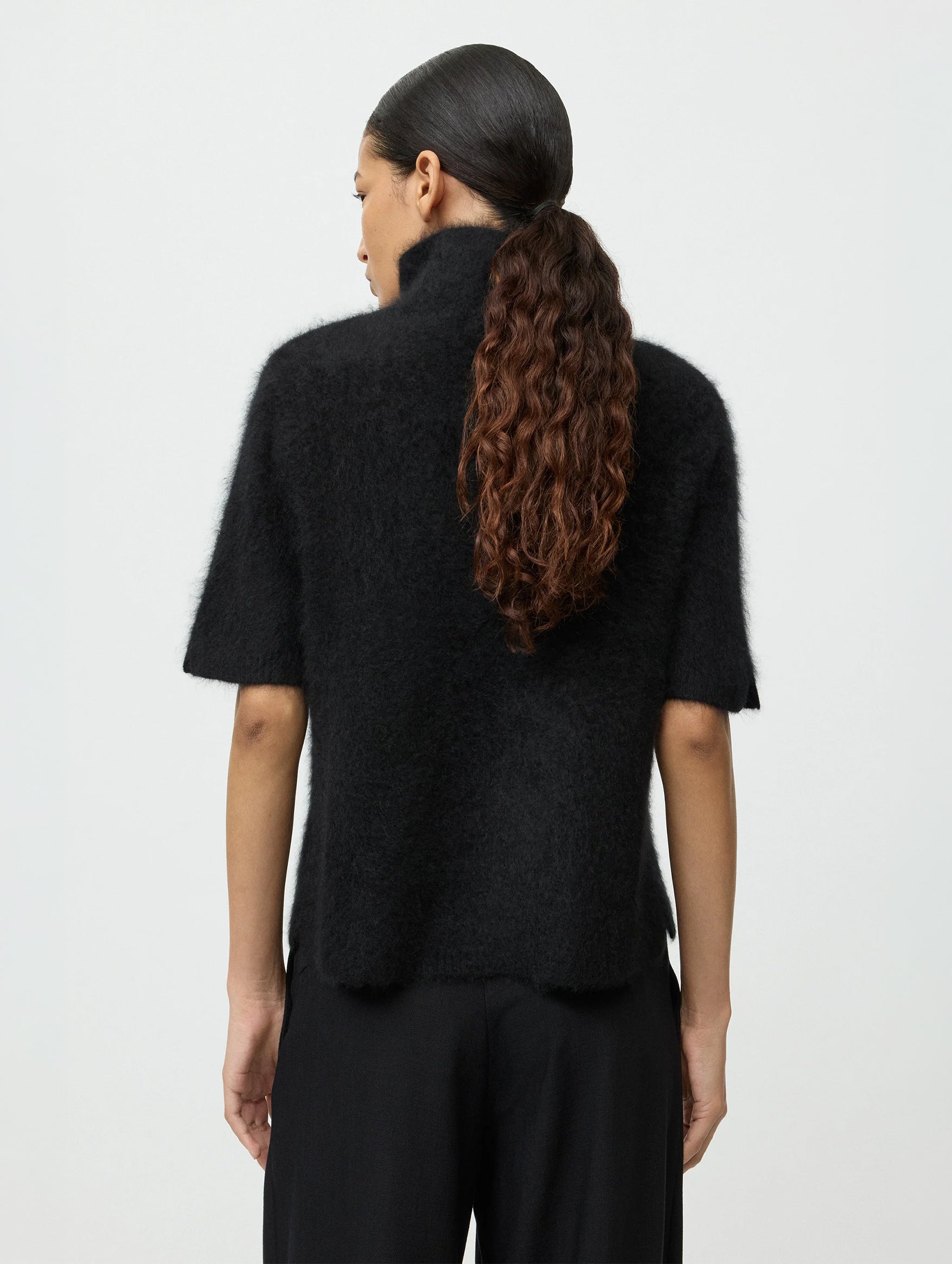 Brushed Short Sleeve Turtleneck in Black