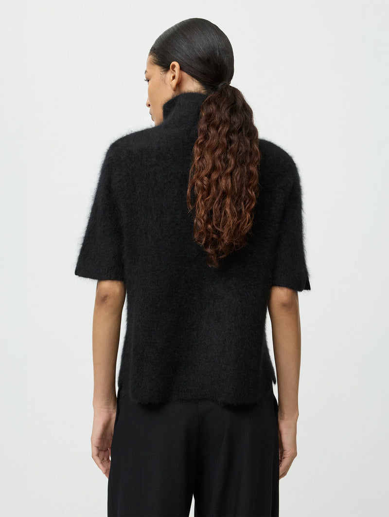 Brushed Short Sleeve Turtleneck in Black