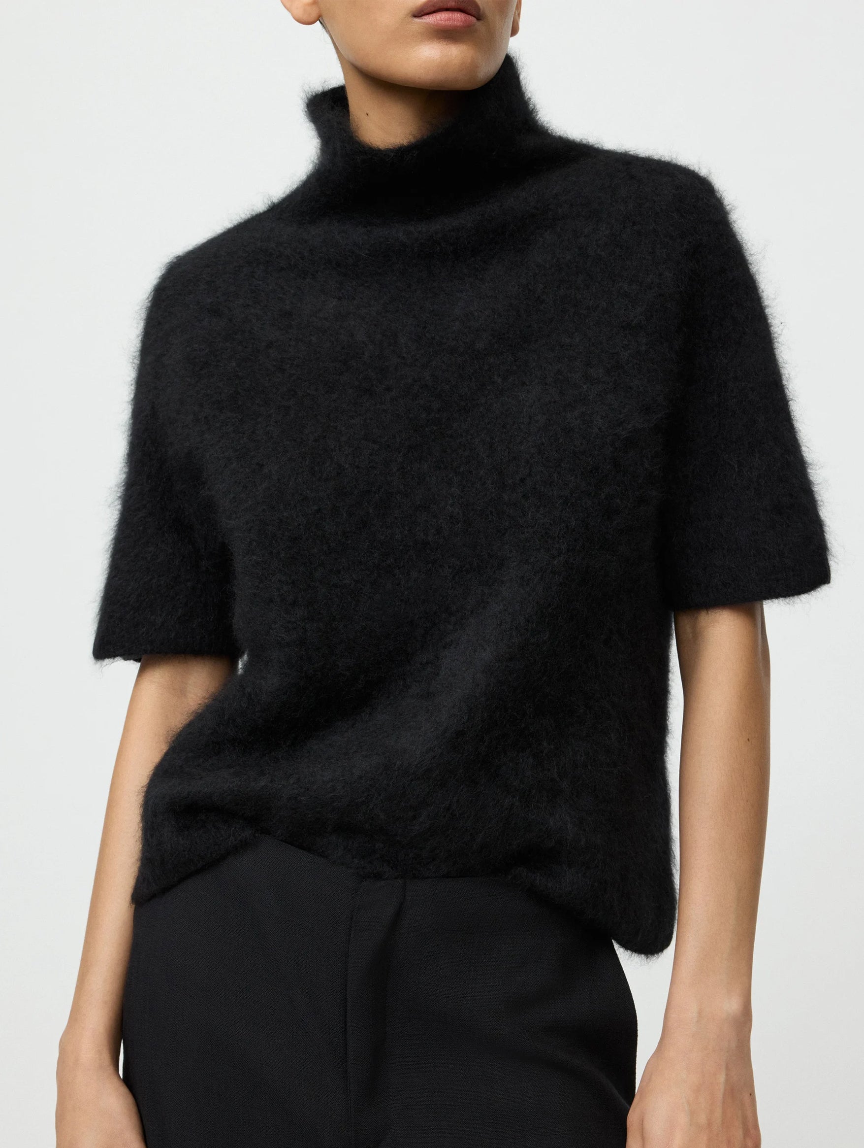 Brushed Short Sleeve Turtleneck in Black