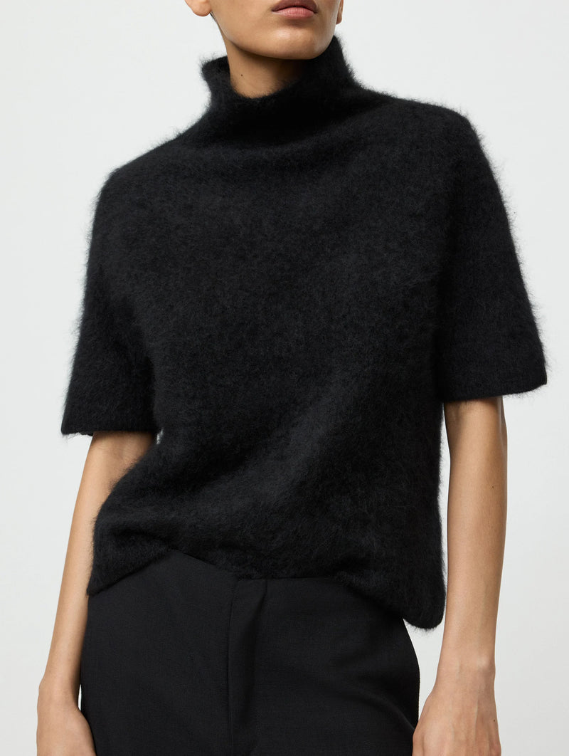 Brushed Short Sleeve Turtleneck in Black