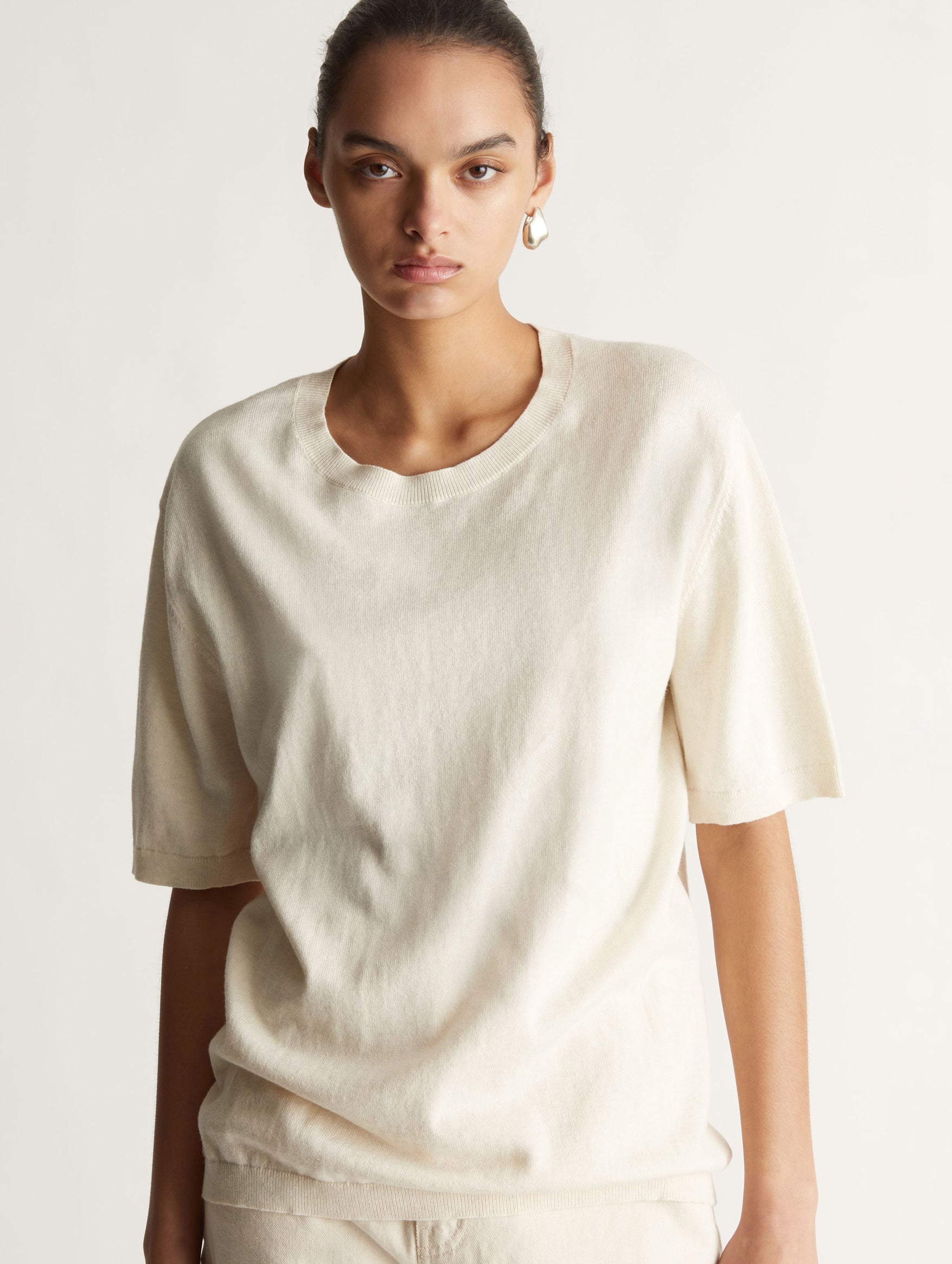 Cotton Cashmere Oversized Tee in Chromium