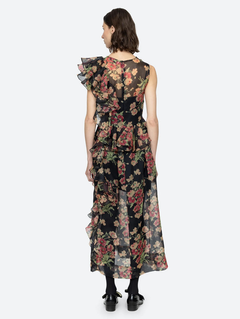 Cornelia Silk Midi Dress in Black