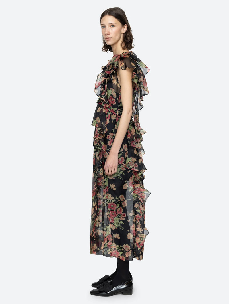 Cornelia Silk Midi Dress in Black