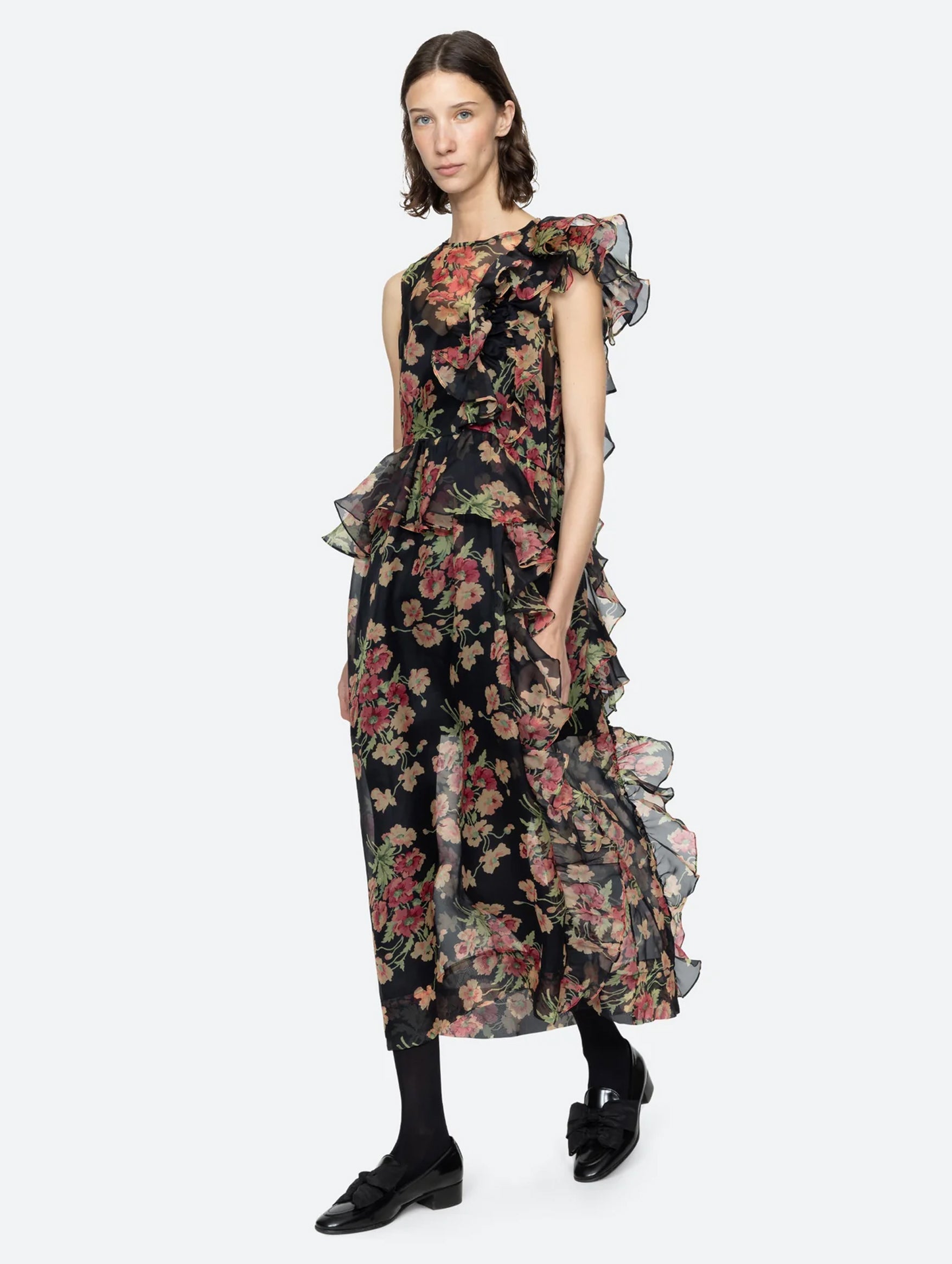 Cornelia Silk Midi Dress in Black