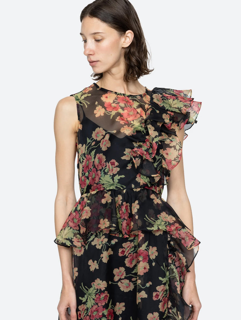 Cornelia Silk Midi Dress in Black