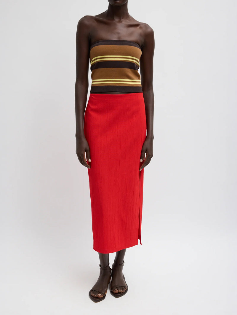 Creased Stretch Crepe Skirt in Red