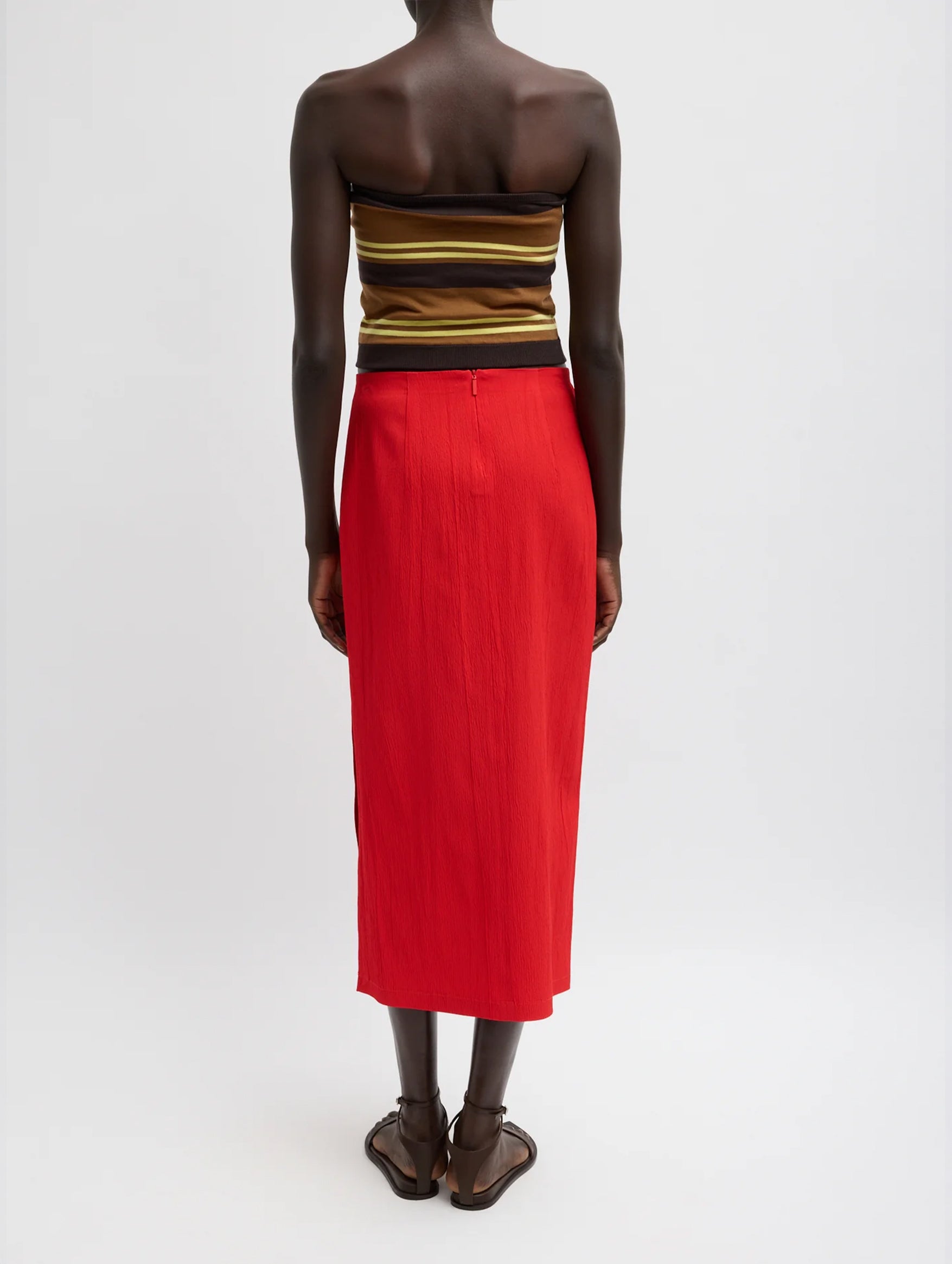 Creased Stretch Crepe Skirt in Red
