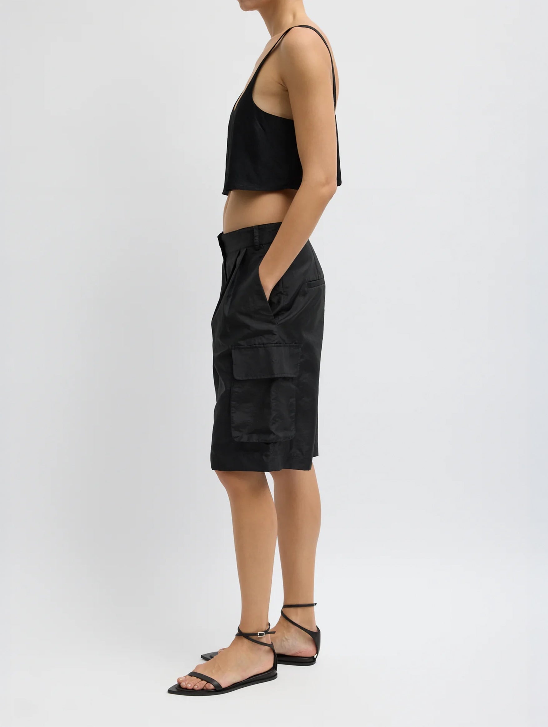 Crispy Nylon Stella Short in Black