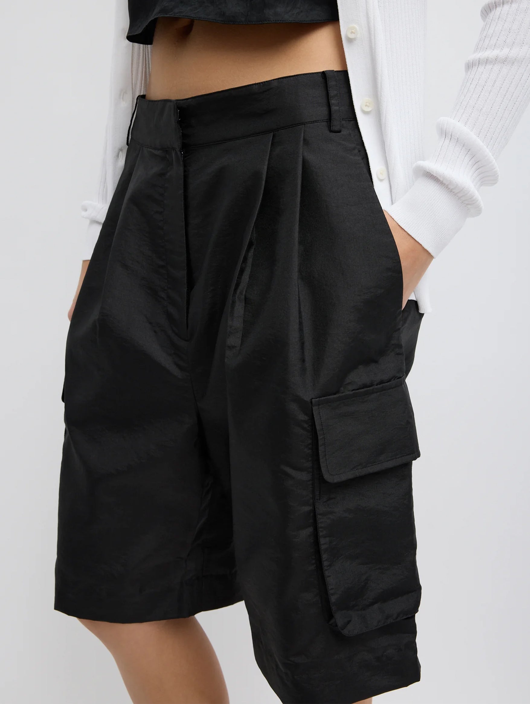 Crispy Nylon Stella Short in Black