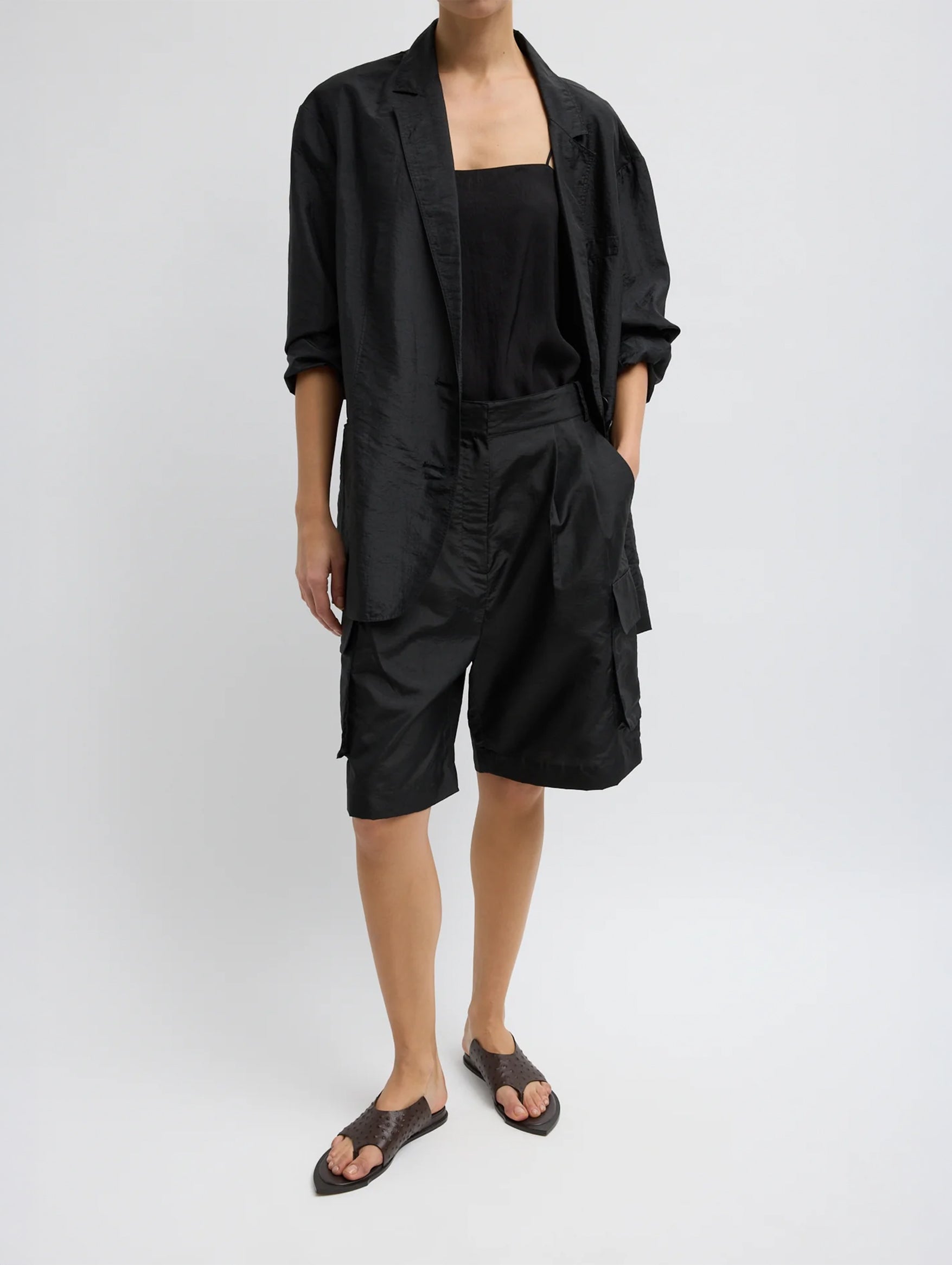 Crispy Nylon Stella Short in Black