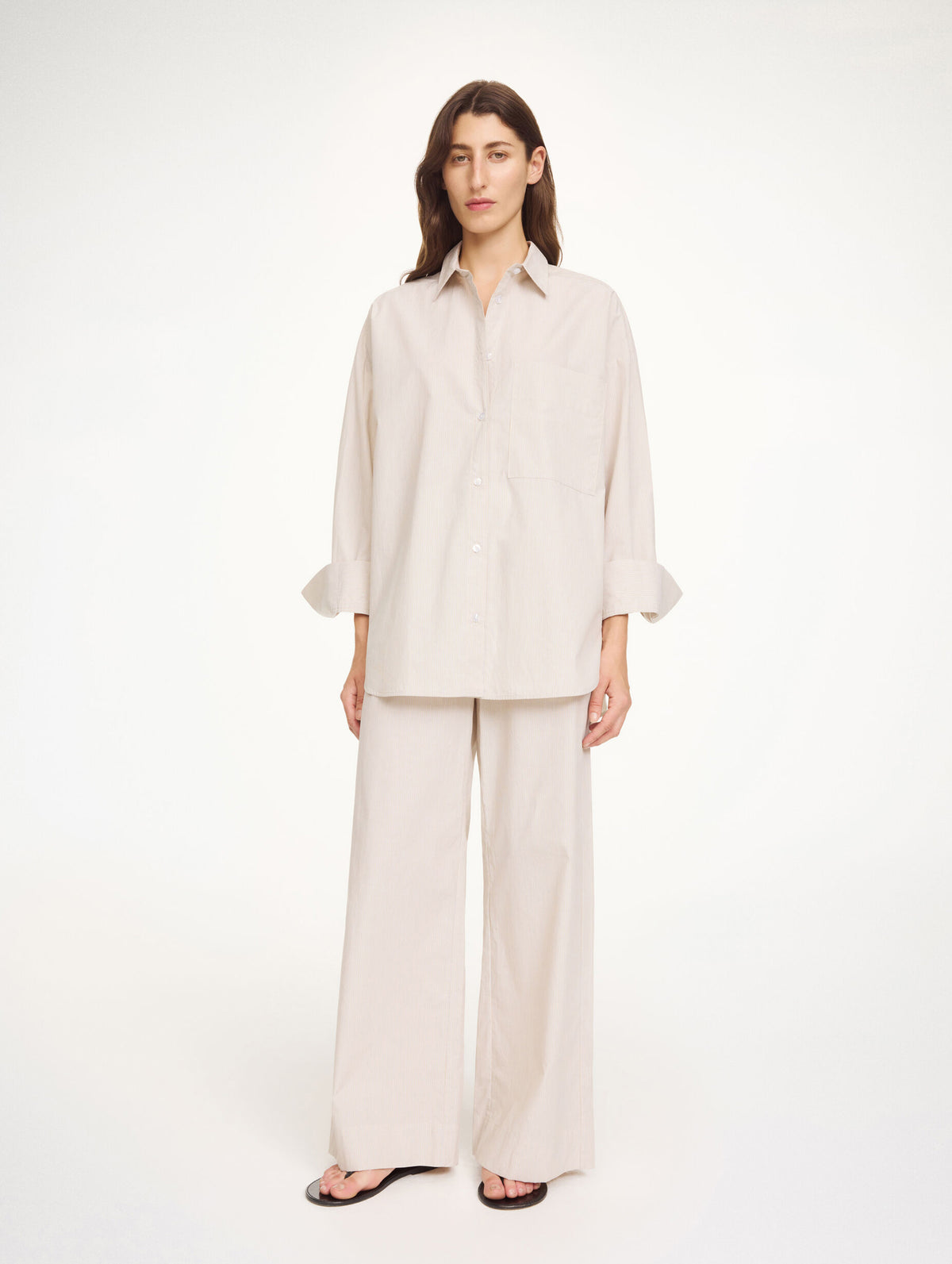 Cabello Trousers in Beige Thin Stripe