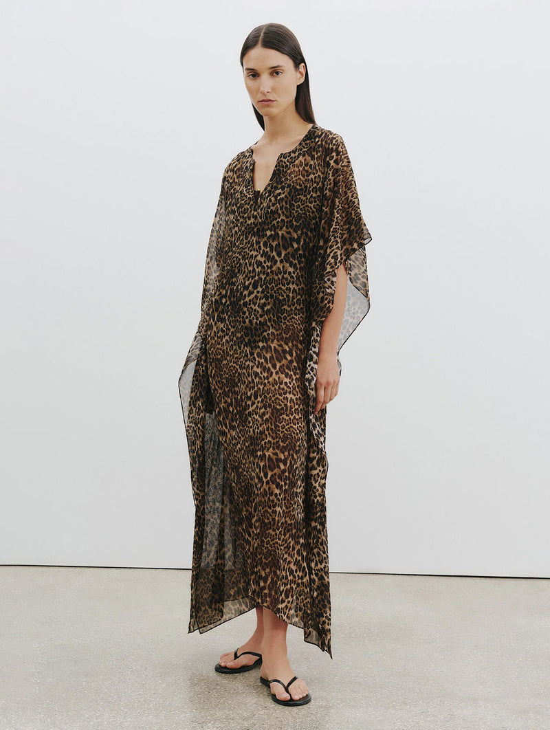 Erica Silk Caftan in Vintage Leopard Print