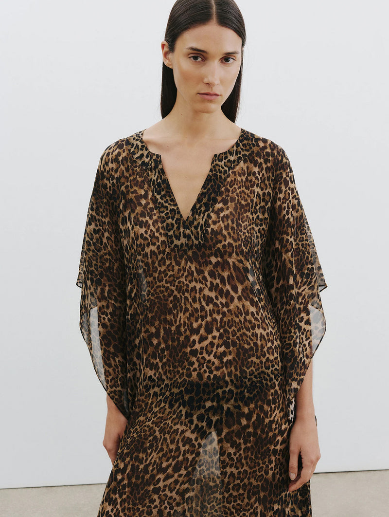 Erica Silk Caftan in Vintage Leopard Print