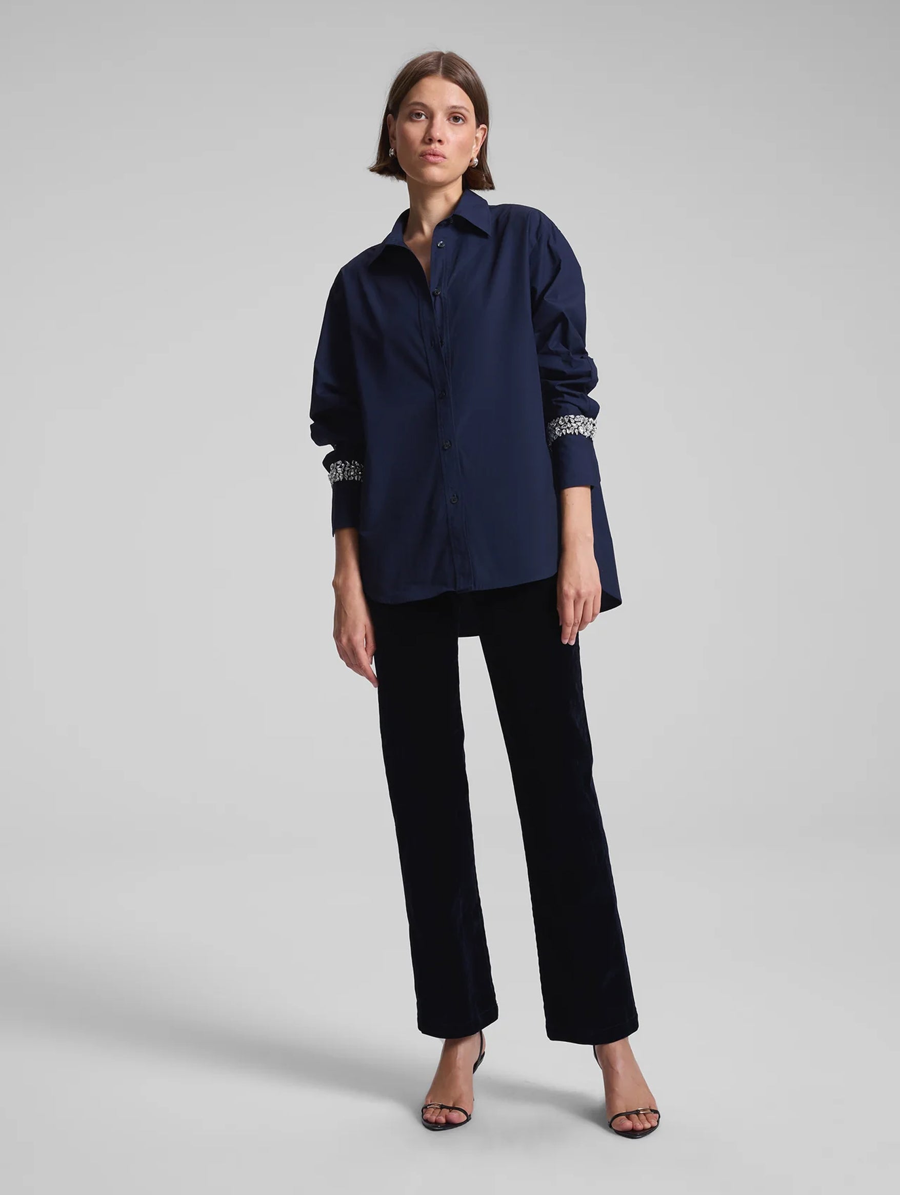 Calvin Embellished Sleeve Shirt in Maritime Navy