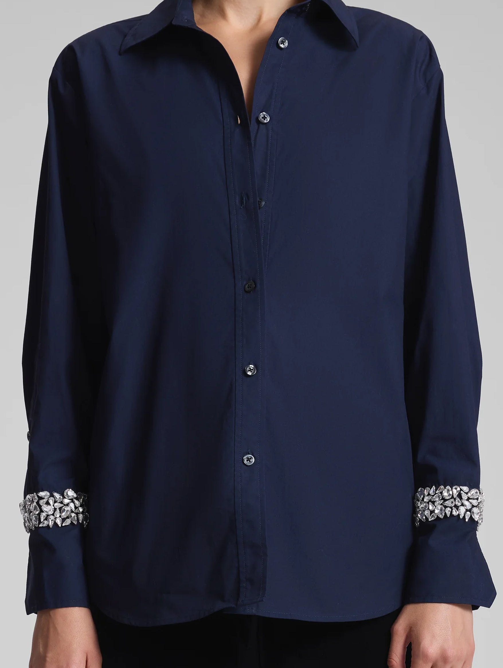 Calvin Embellished Sleeve Shirt in Maritime Navy