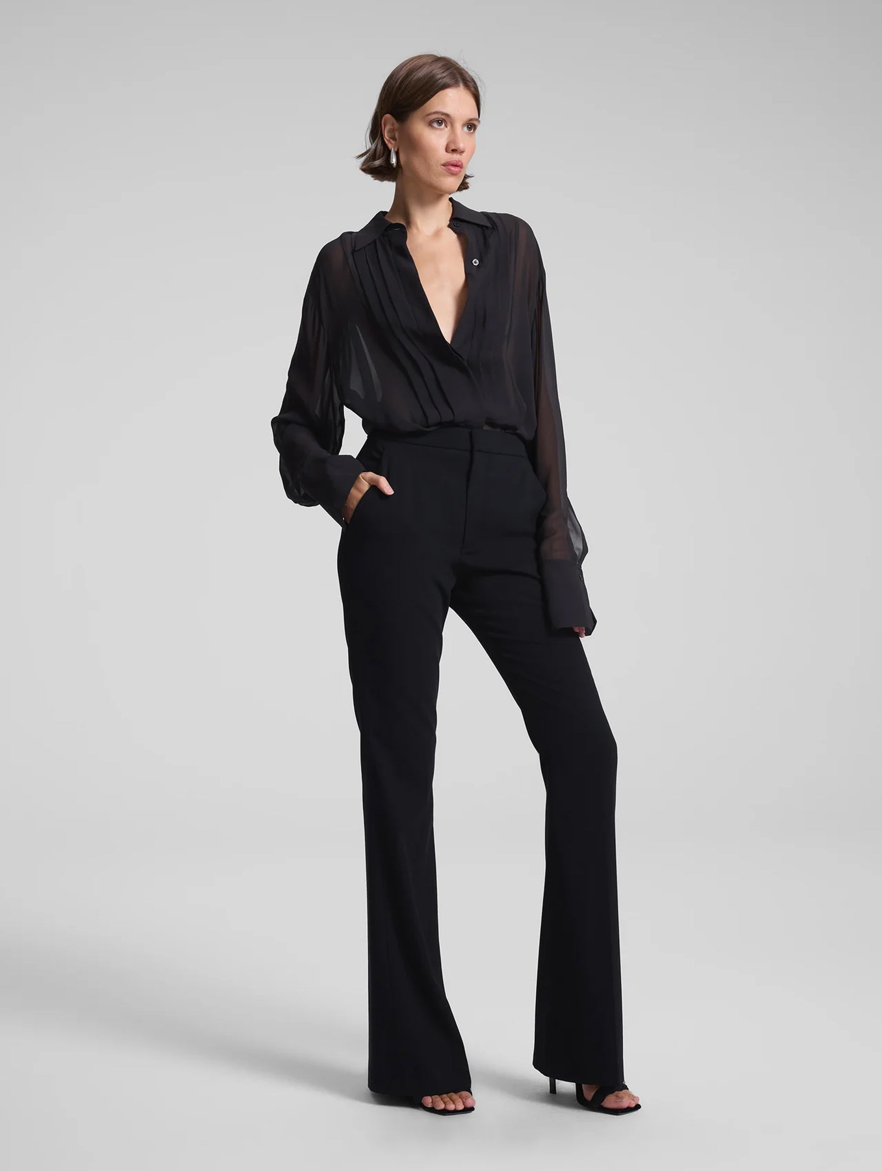 Camden Tux Silk Top in Black