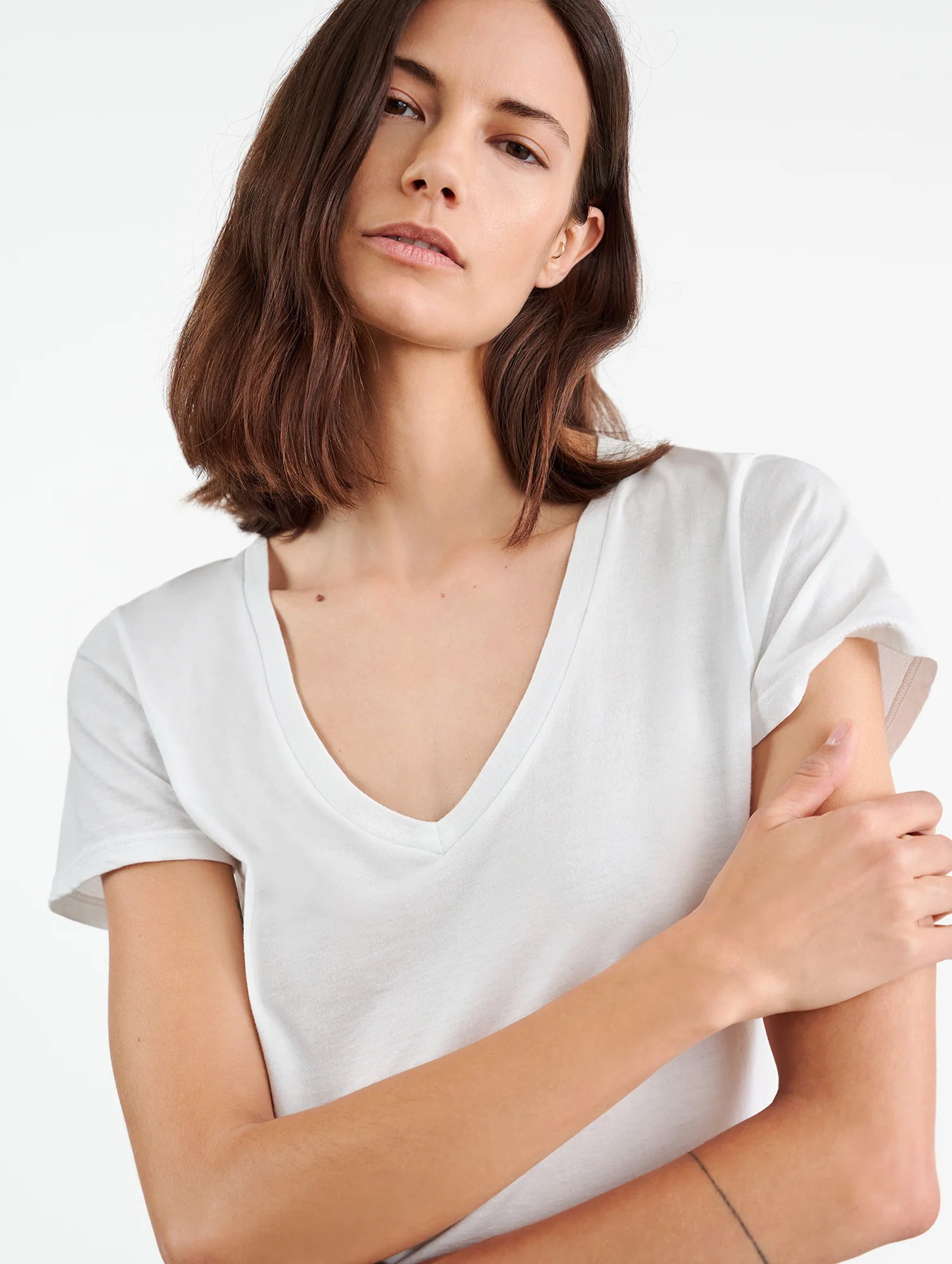 Carol V Neck Tee in White