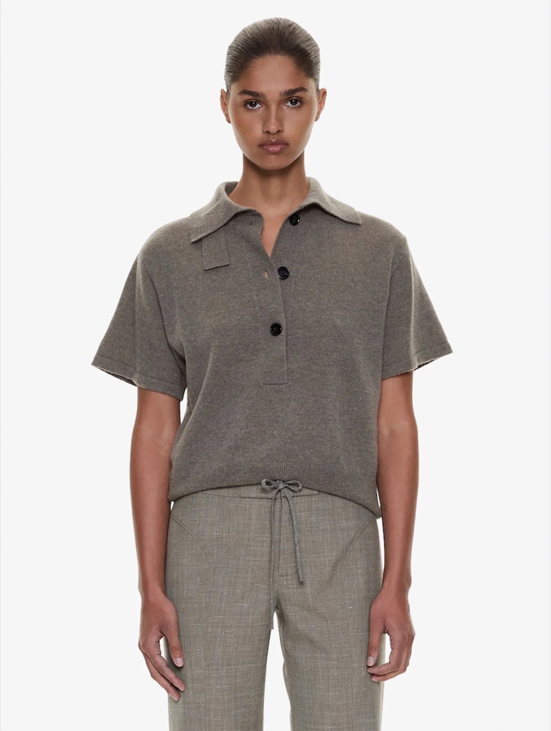 Cashmere Knit Polo in Ash