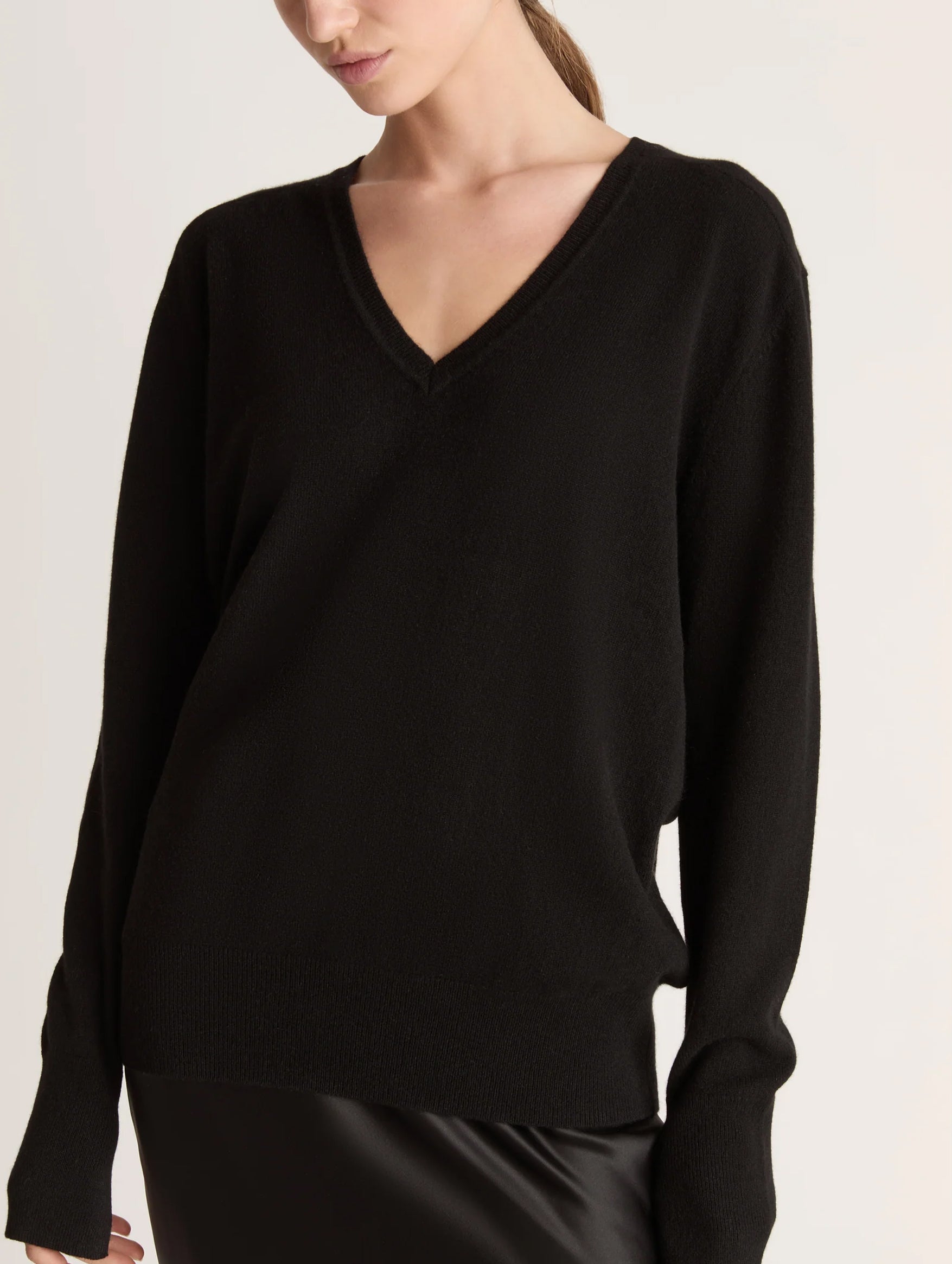 Cashmere V Neck Sweater in Black