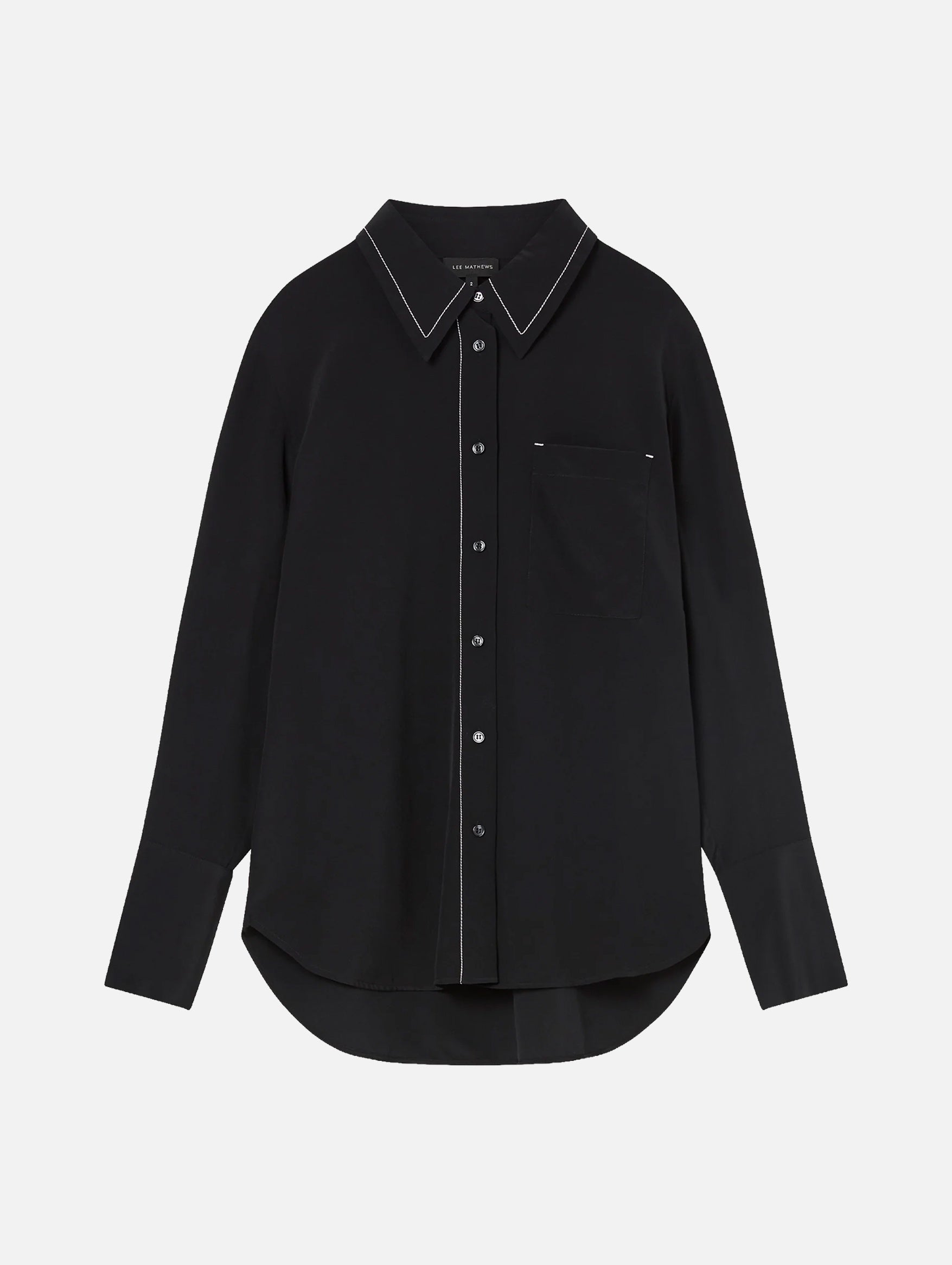 Cassini Long Sleeve Silk Shirt in Black