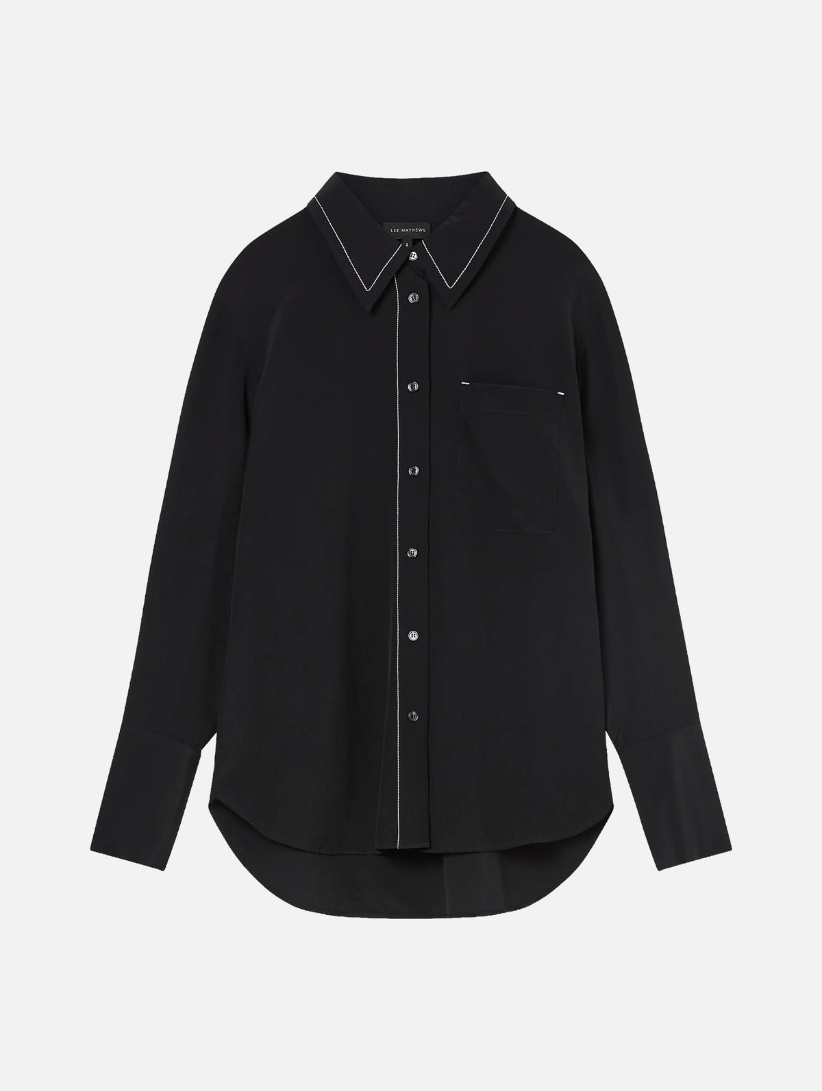 Cassini Long Sleeve Silk Shirt in Black