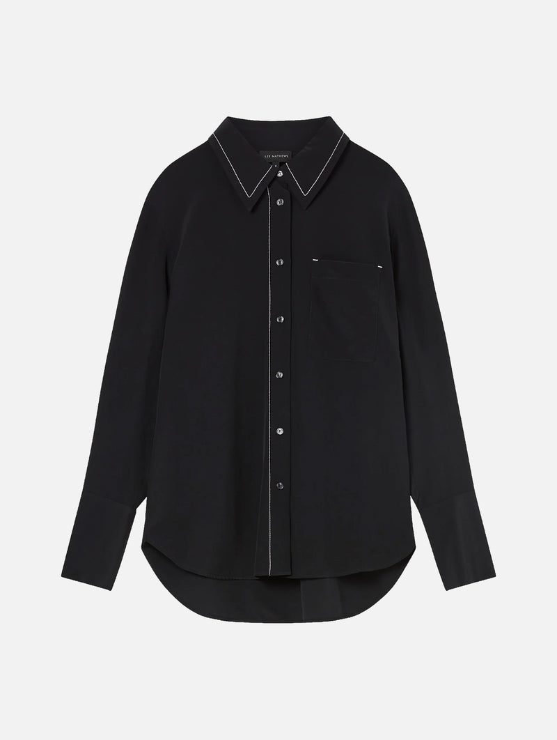 Cassini Long Sleeve Silk Shirt in Black