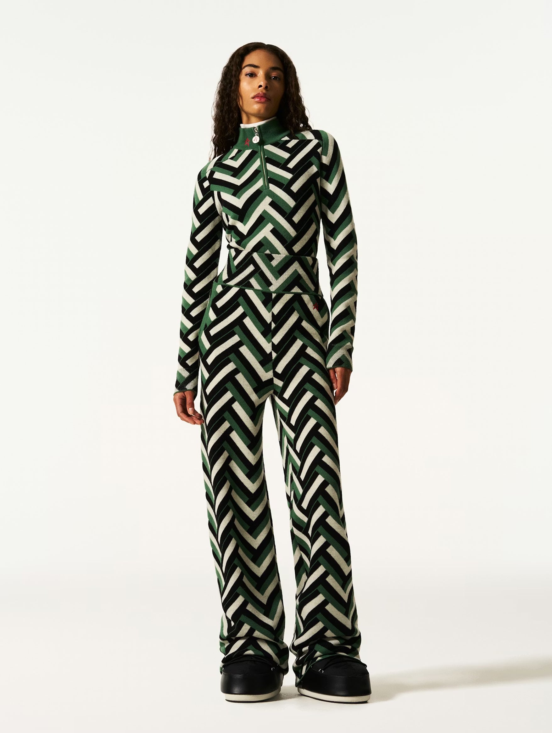 Chalet Merino Wool Knitted Pant in Green Waffle Print