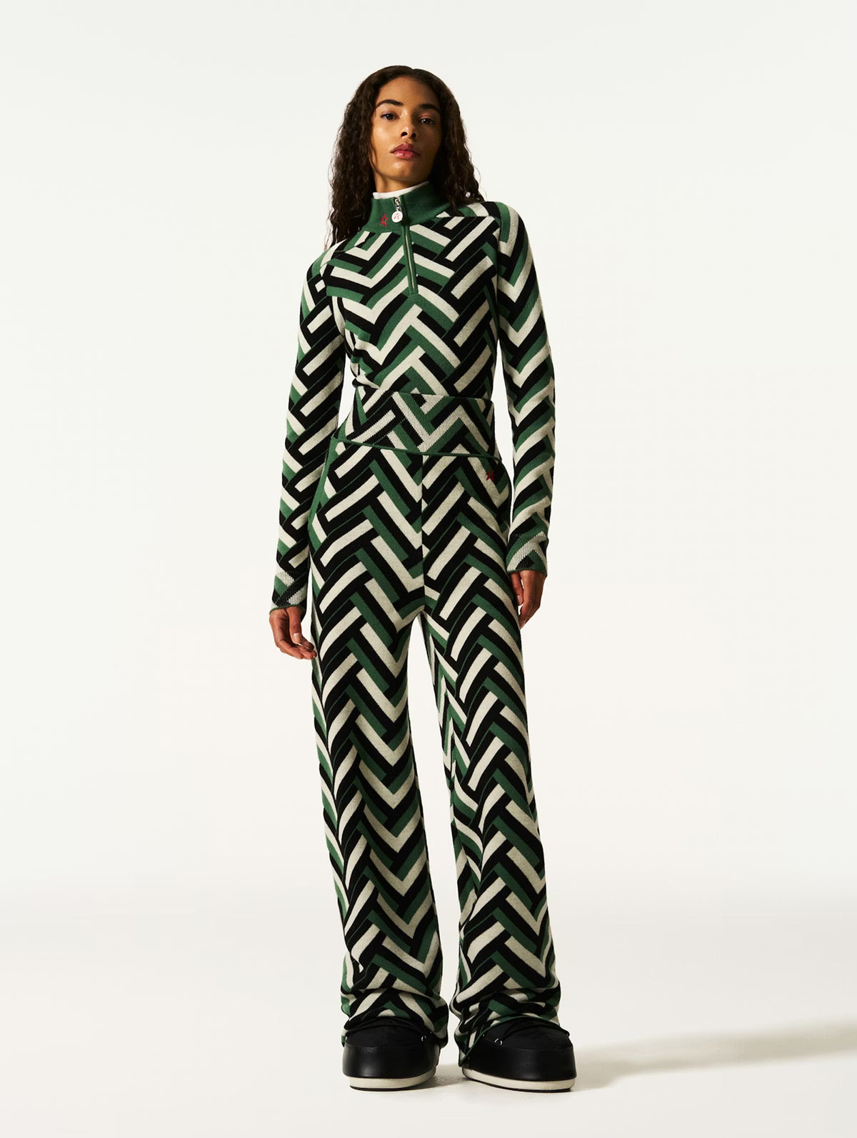 Chalet Merino Wool Knitted Pant in Green Waffle Print