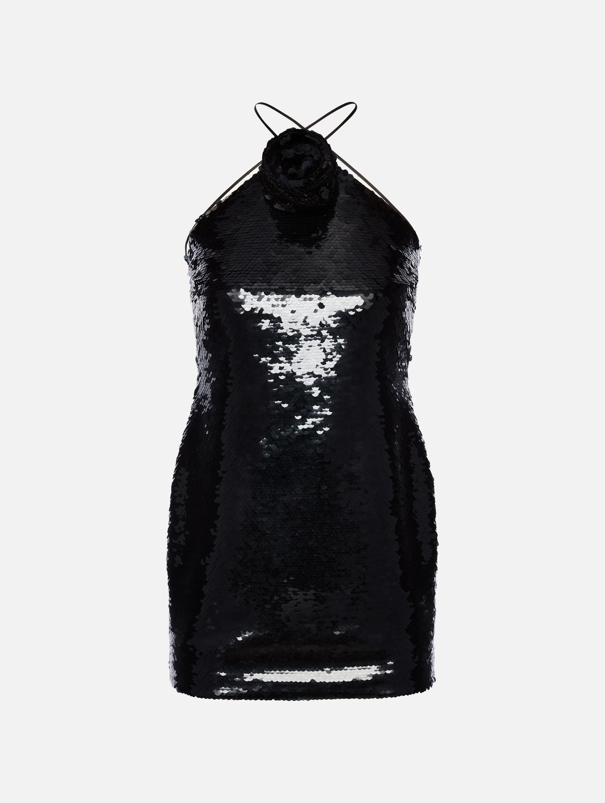 Choker Sequin Mini Dress in Black