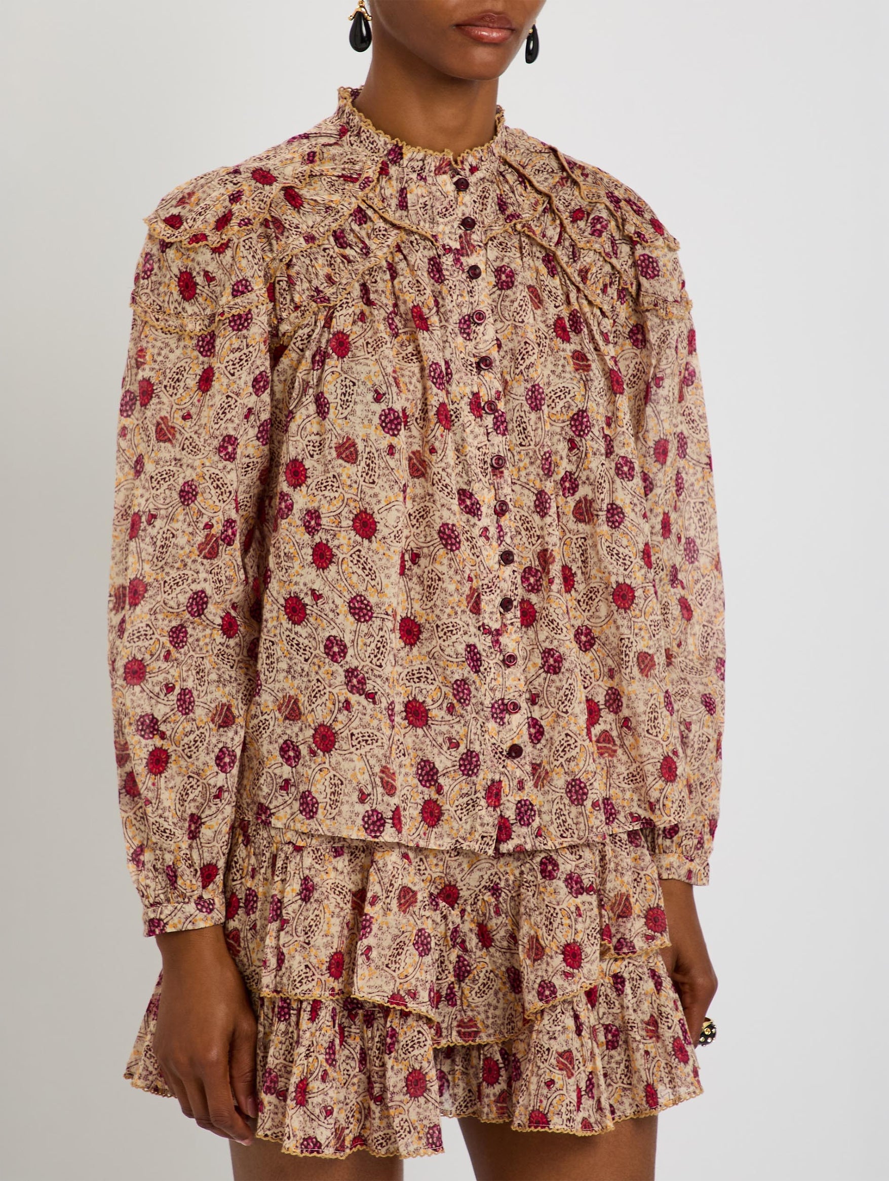 Christa Top in Ecru/Raspberry