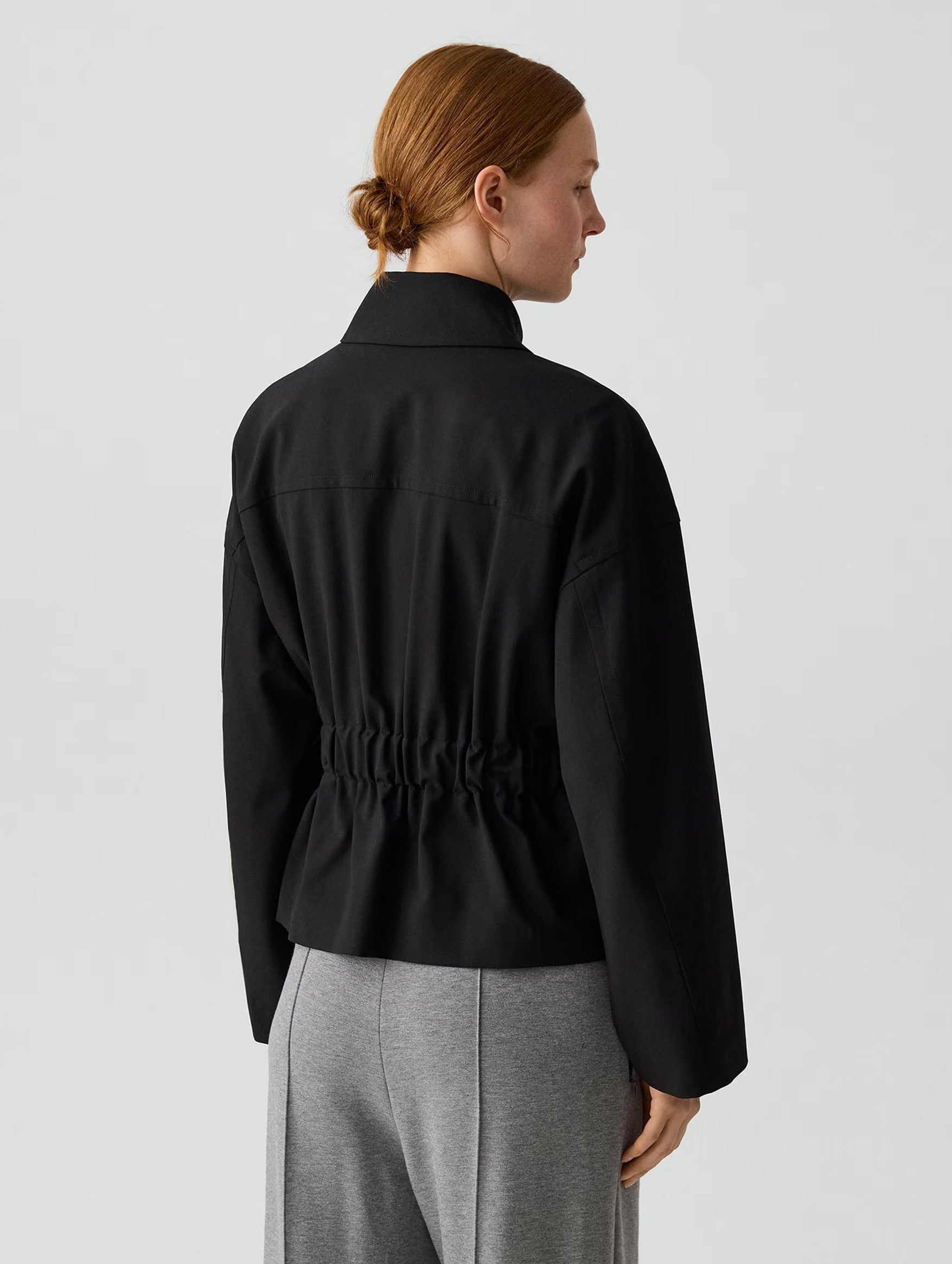 Cinched Wool Flight Jacket in Black