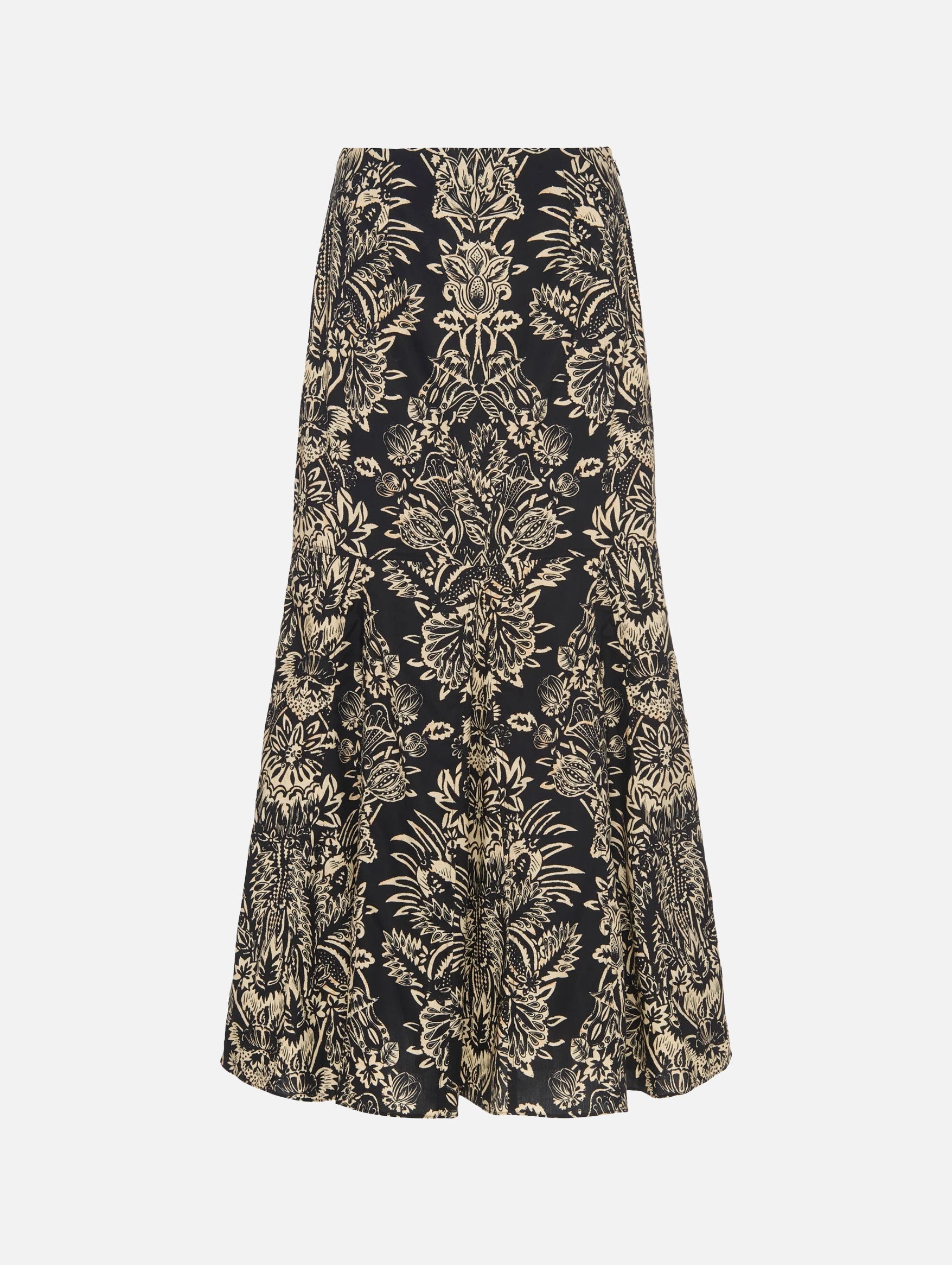 Clarisse Trumpet Midi Skirt in Noir Flora