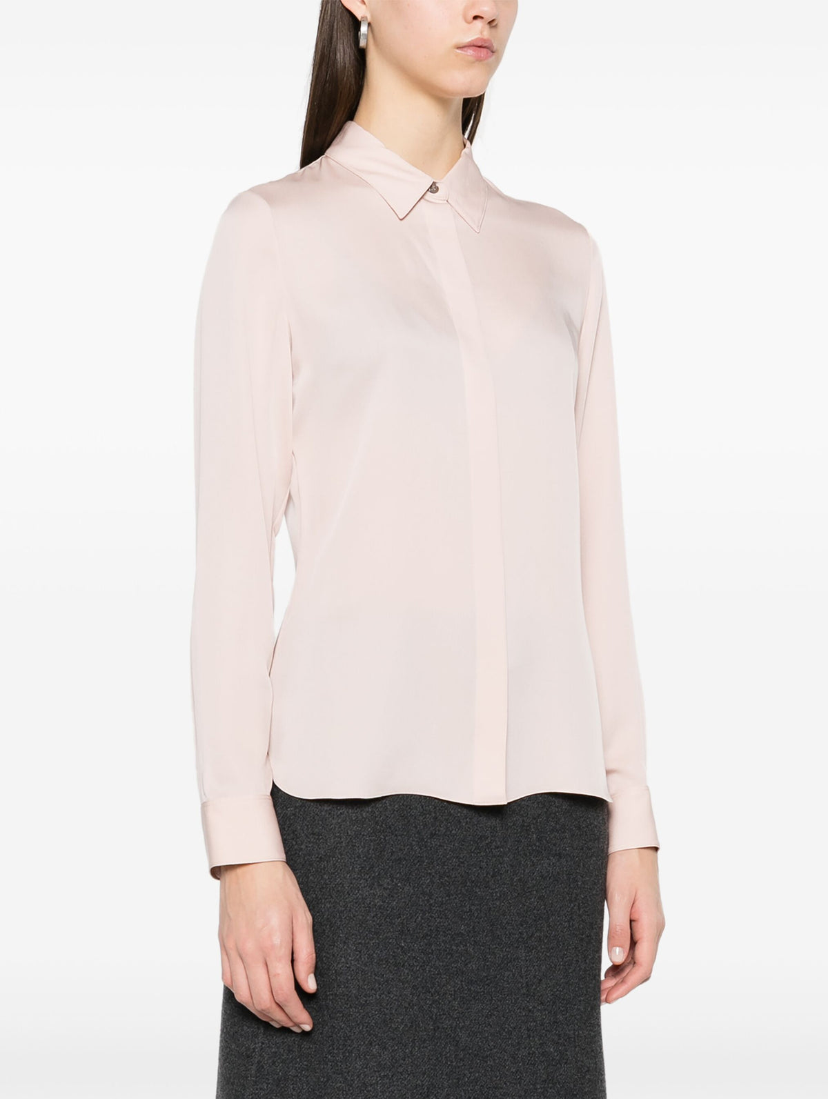 Classic Fitted Silk Shirt in Blush