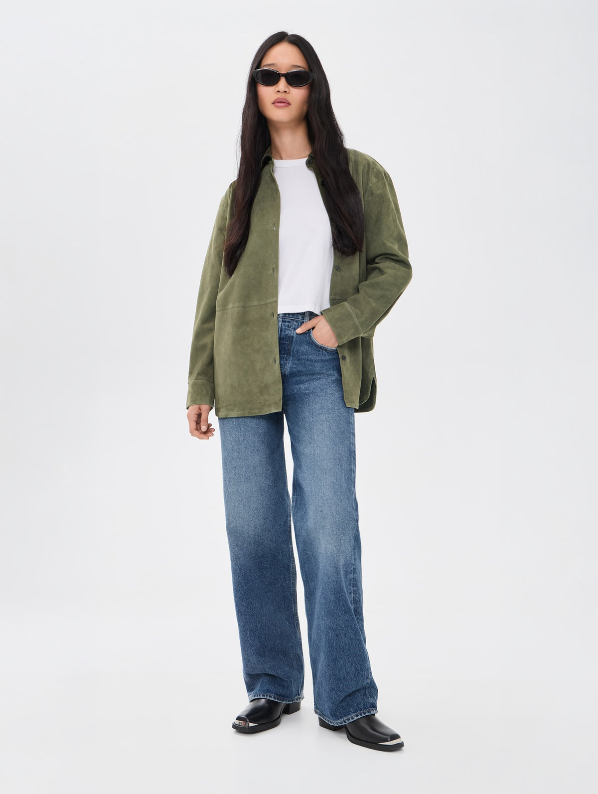Classic Menswear Suede Shirt in Ivy