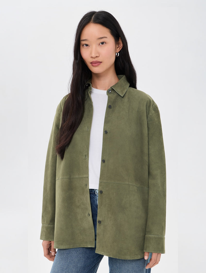 Classic Menswear Suede Shirt in Ivy